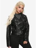 Black Belted Girls Faux Leather Moto Jacket, BLACK, hi-res