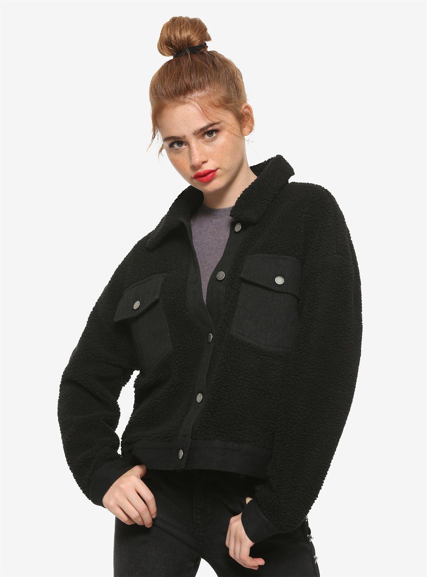 Black Sherpa & Denim Girls Jacket, BLACK, hi-res