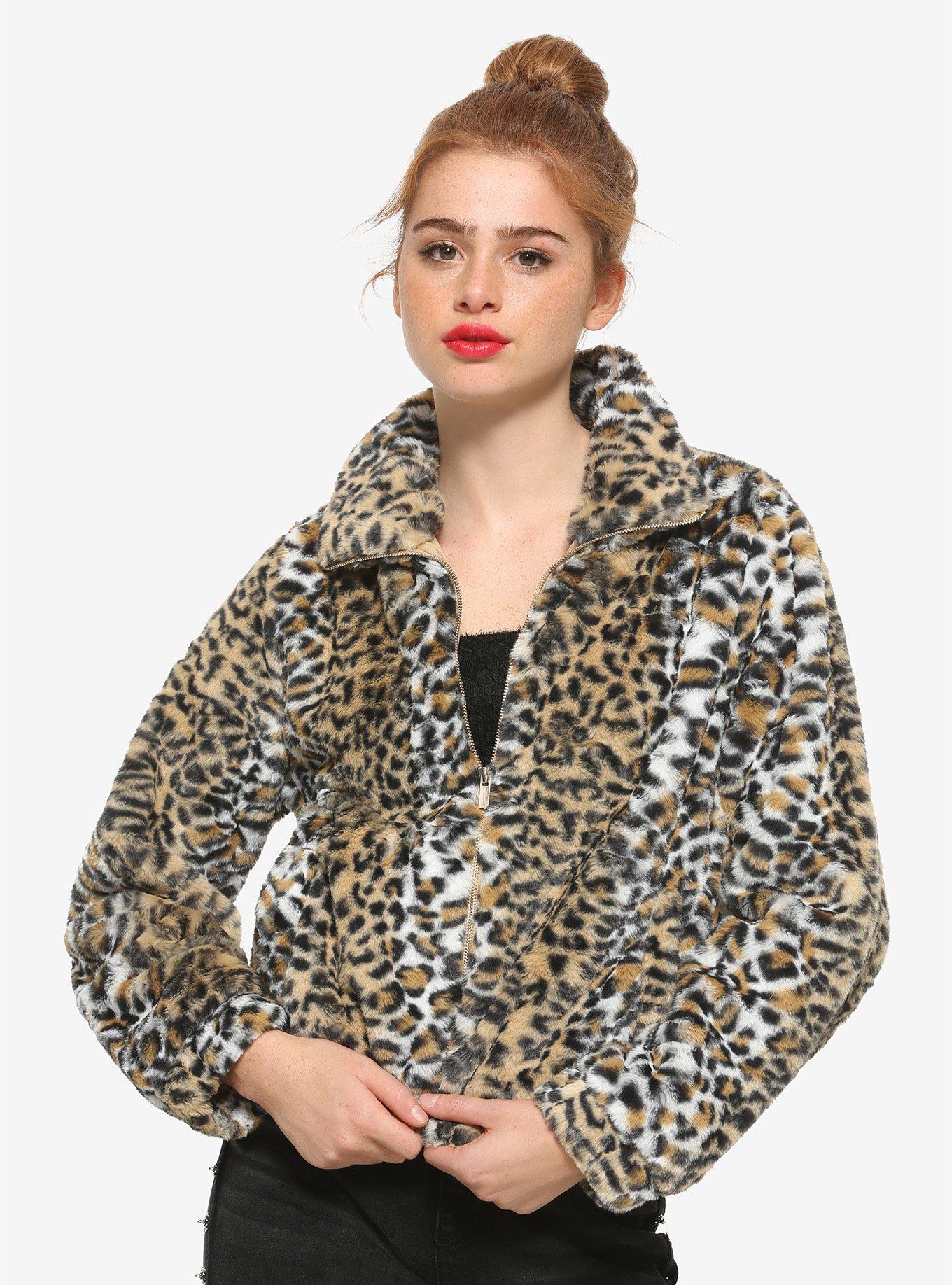 Leopard Print Faux Fur Girls Bomber Jacket Hot Topic