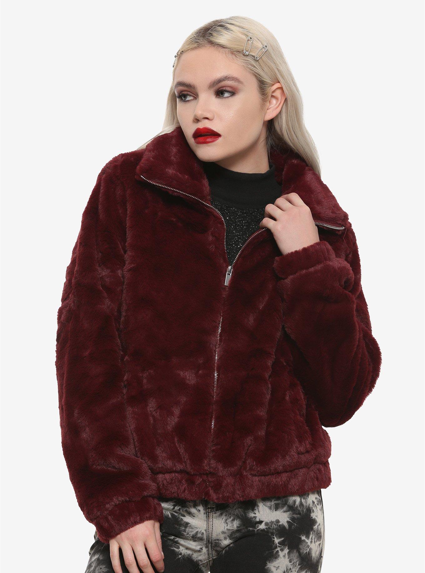 Burgundy Faux Fur Girls Bomber Jacket | Hot Topic