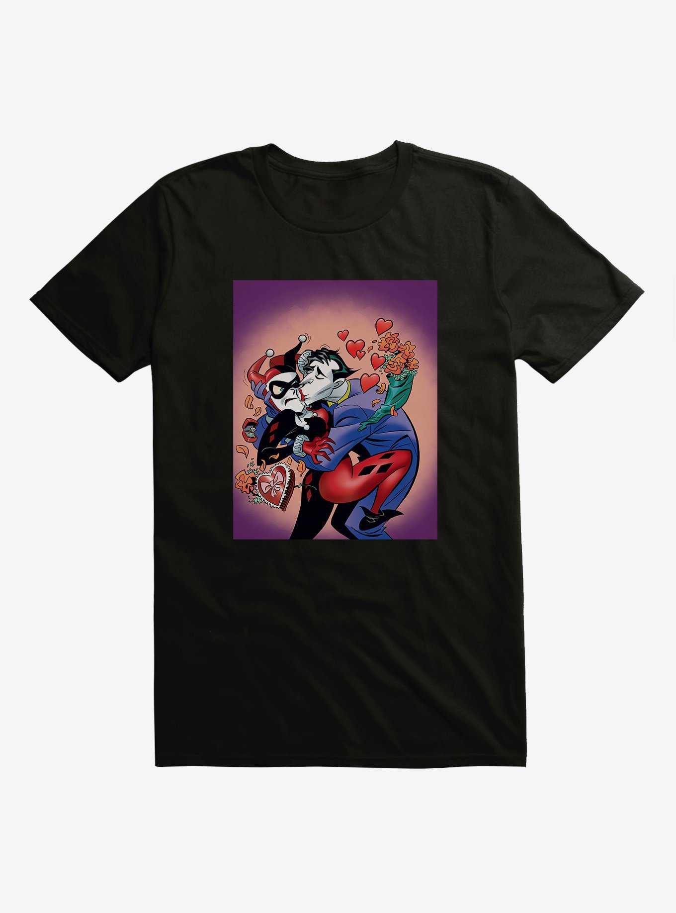 DC Comics Batman Harley Quinn The Joker Valentine Black T-Shirt, , hi-res