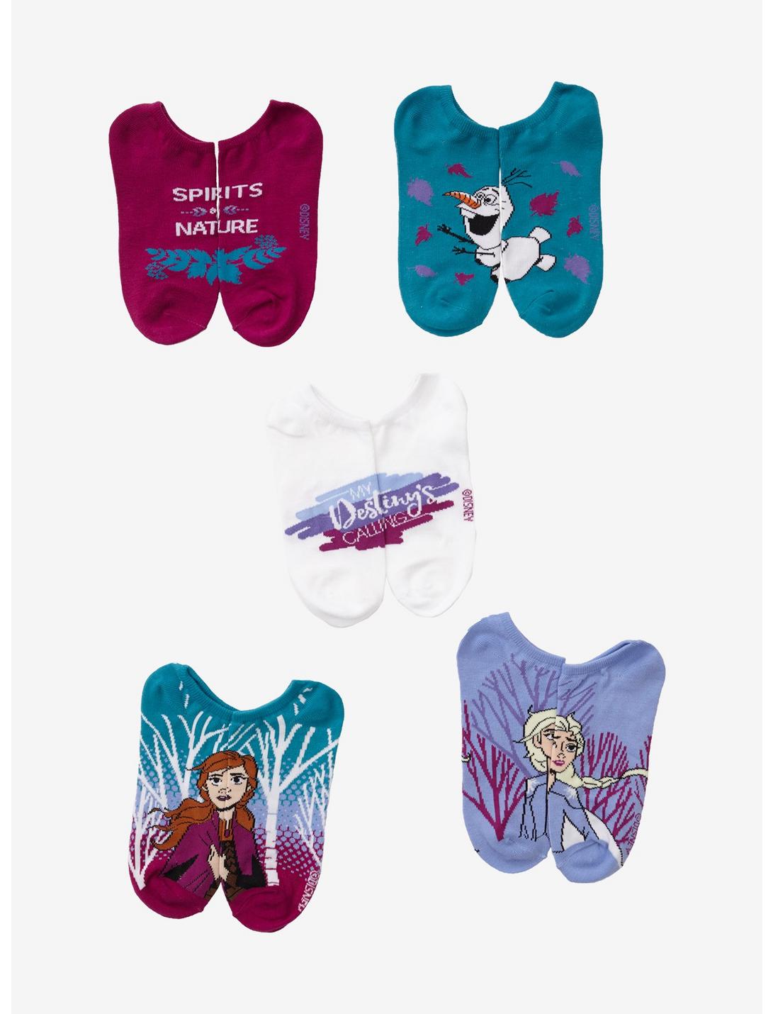 Plus Size Disney Frozen 2 Elsa Anna Olaf No-Show Socks 5 Pair, , hi-res