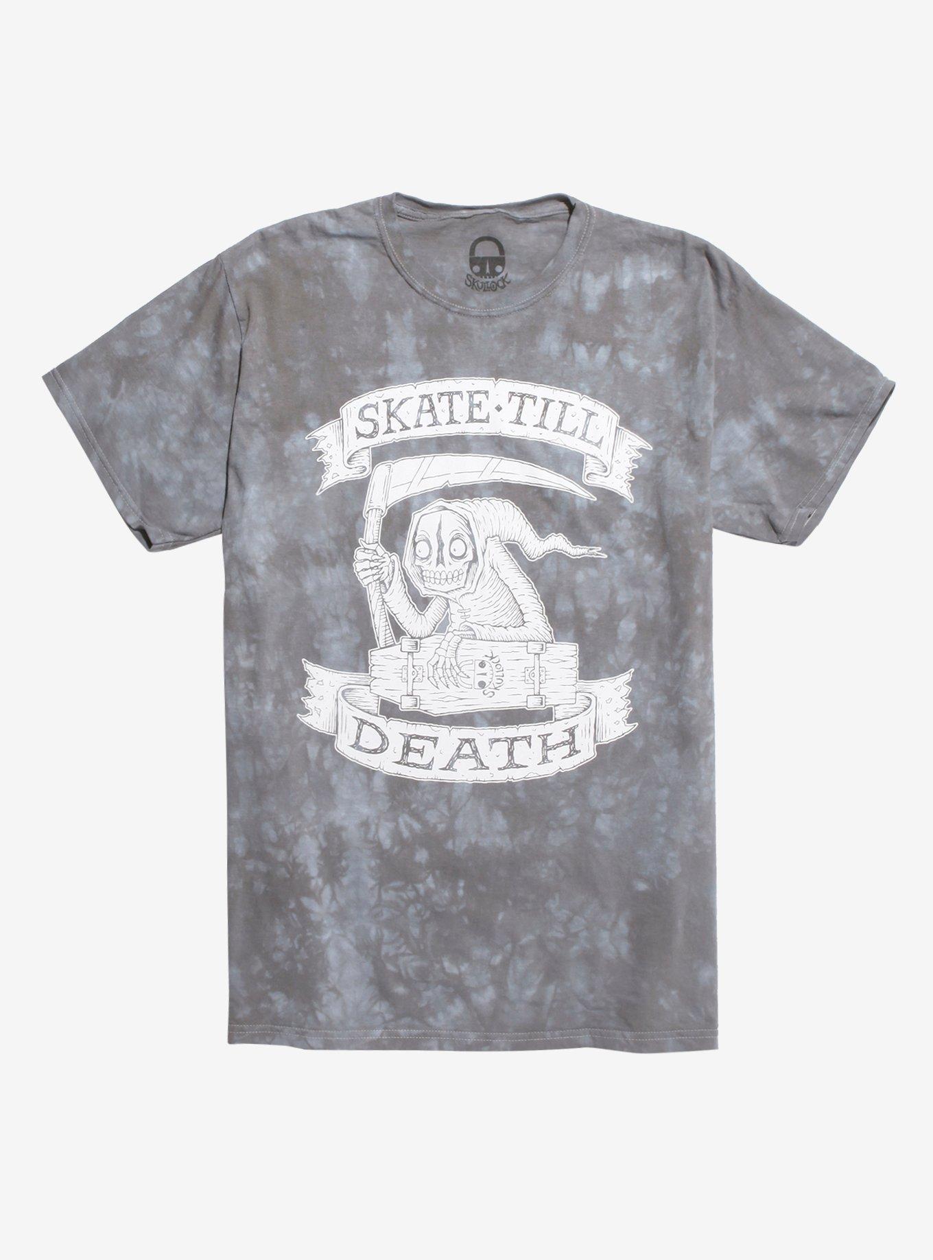 Skullock Skate Till Death T-Shirt By Crab Scrambly, BLACK, hi-res
