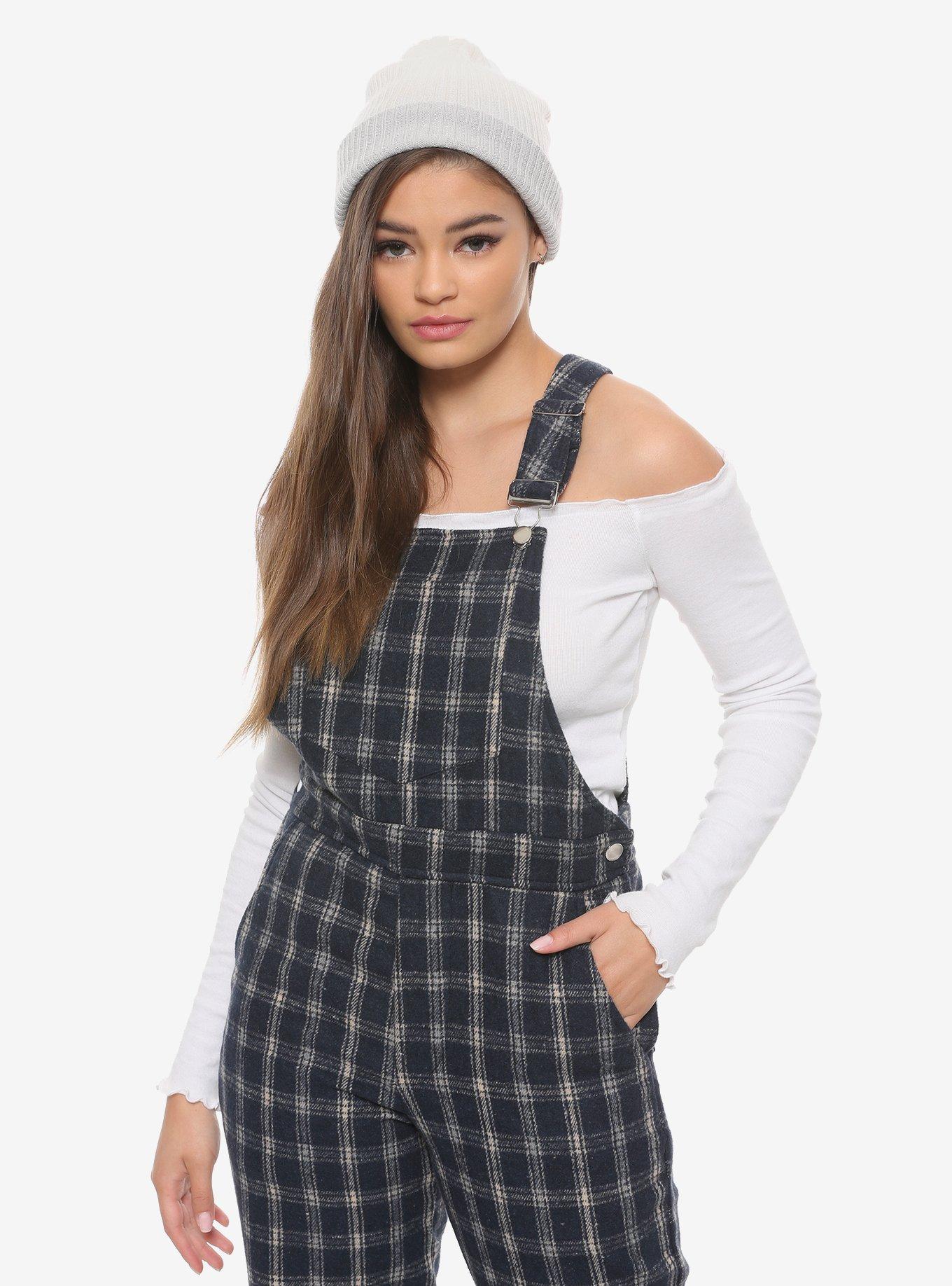 Daisy Street Grey Plaid Overalls, PLAID - GREY, hi-res
