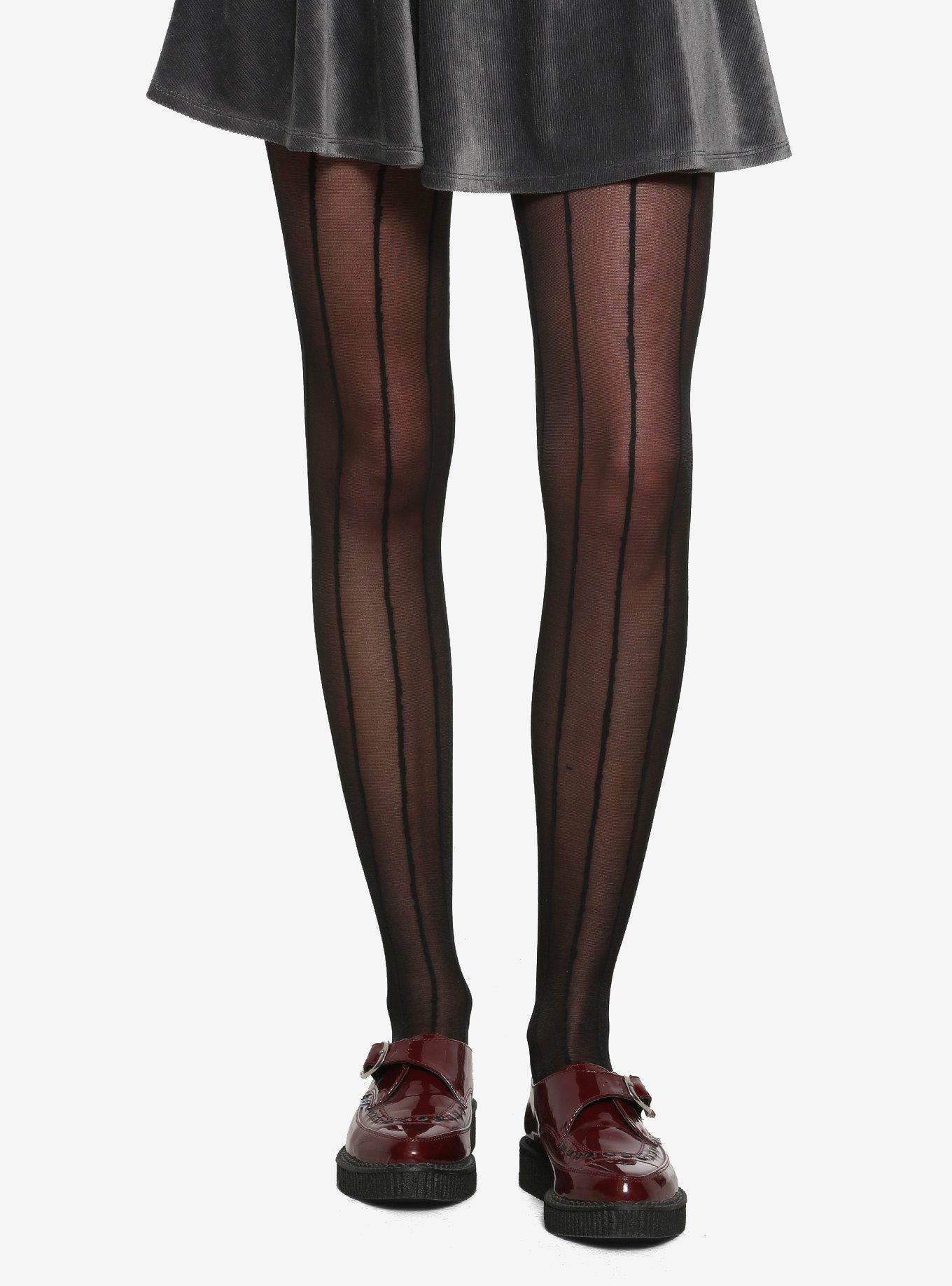 Black Striped Sheer Tights, , hi-res