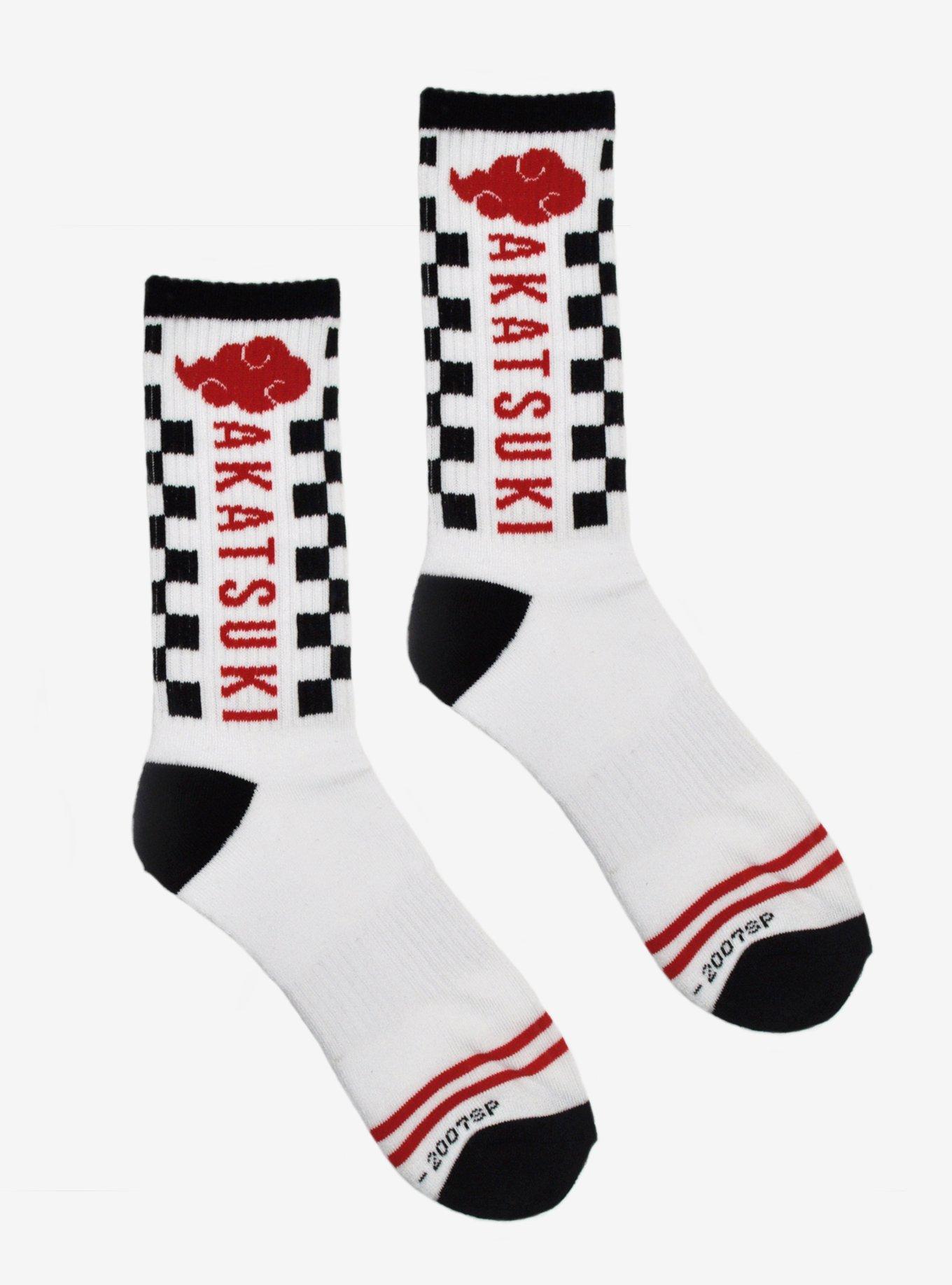 Naruto Shippuden Akatsuki Black & White Checkered Crew Socks, , hi-res