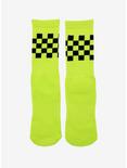 Neon Green With Black Checkered Crew Socks, , hi-res