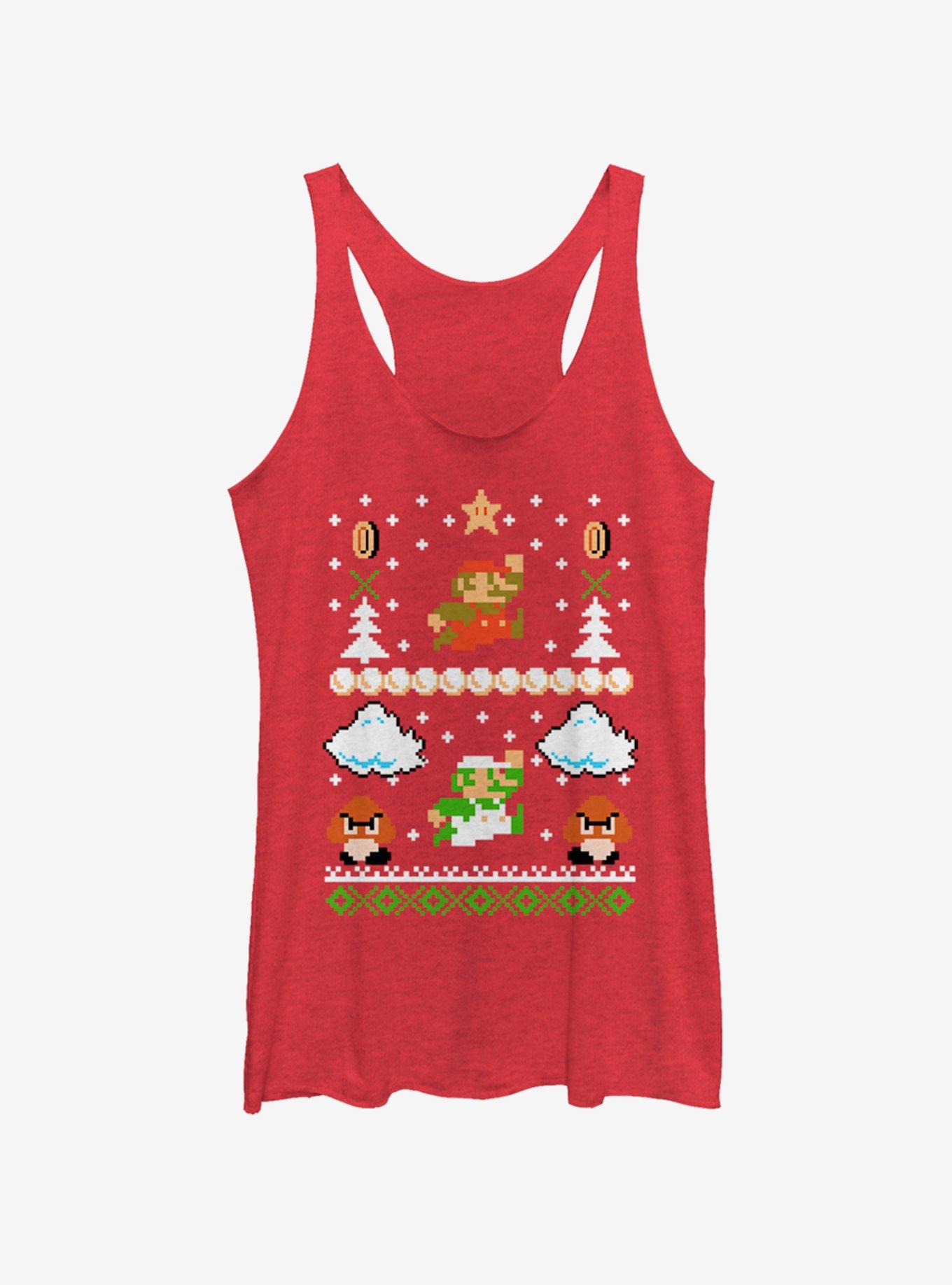 Nintendo Xmas Mario Womens Tank Top, RED HTR, hi-res