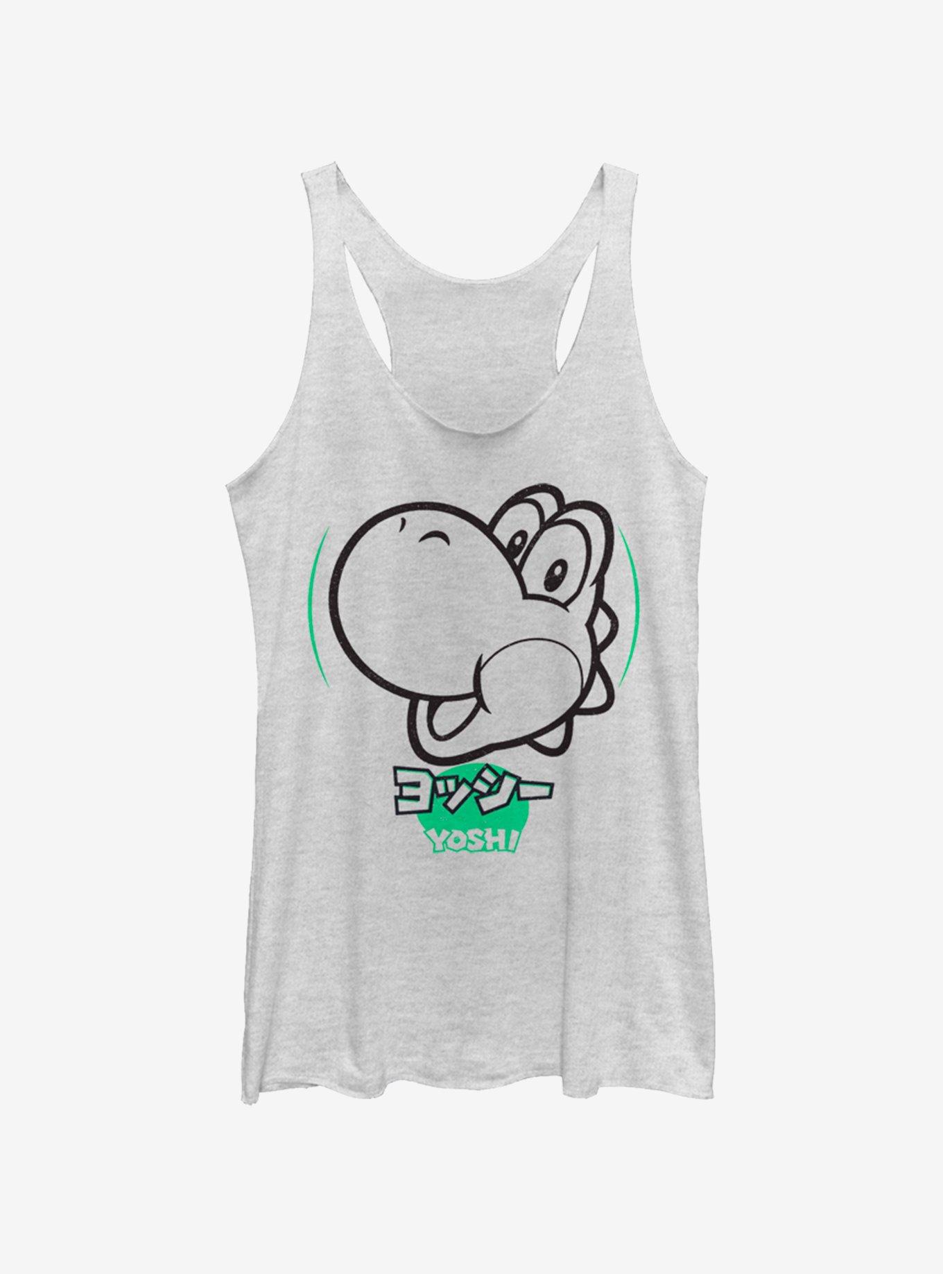 Nintendo Super Mario Yoshi Japanese Text Womens Tank Top, WHITE HTR, hi-res
