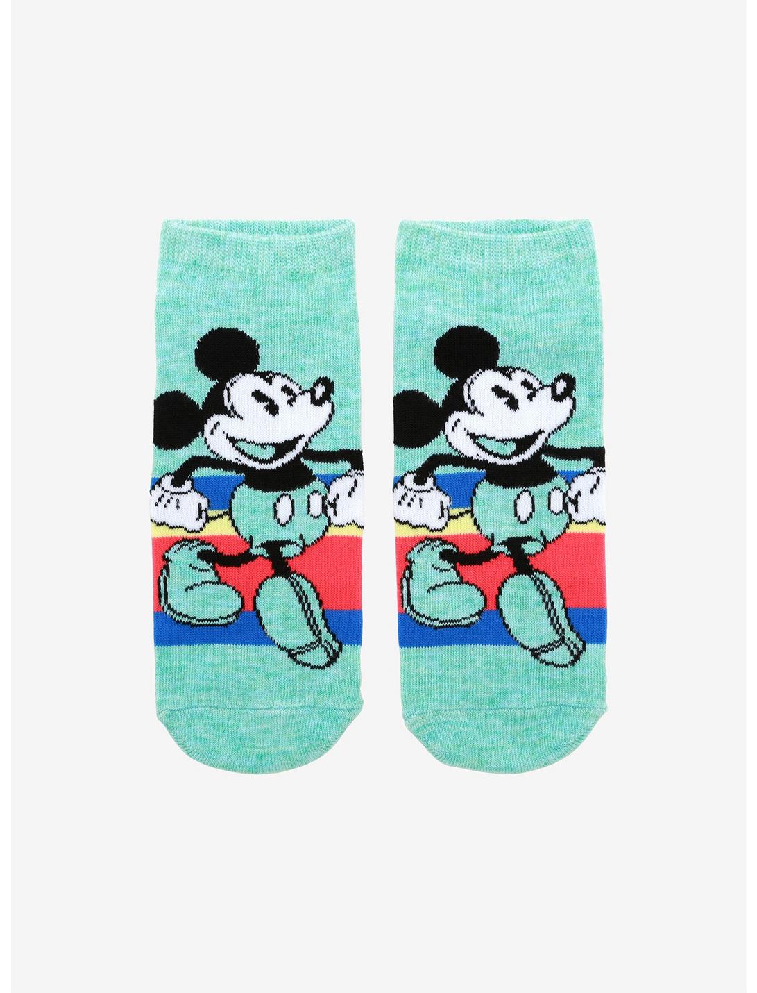 Disney Mickey Mouse Teal Striped No-Show Socks, , hi-res