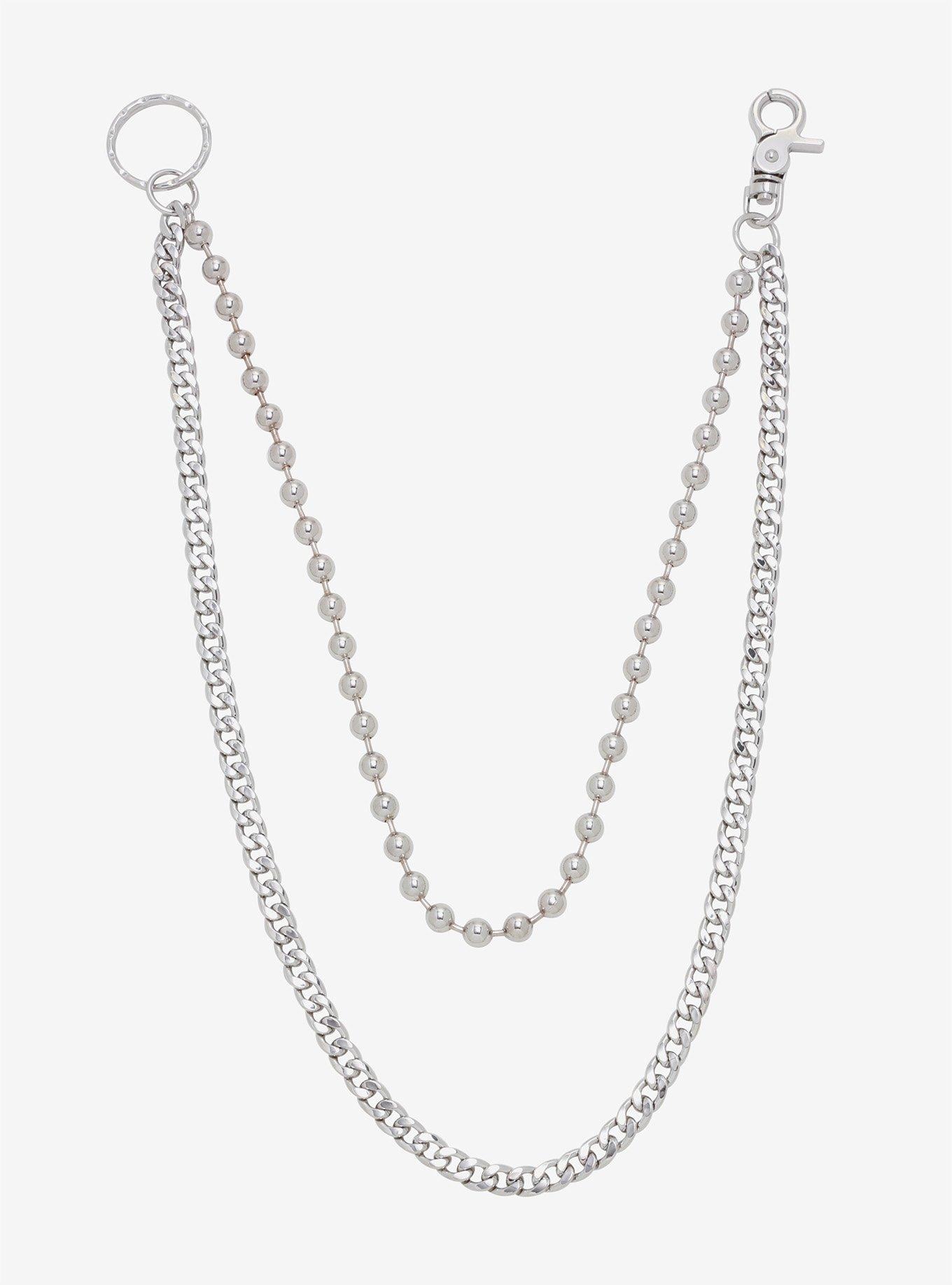 Silver Tone 24 & 18 Inch Double Wallet Chain, , hi-res