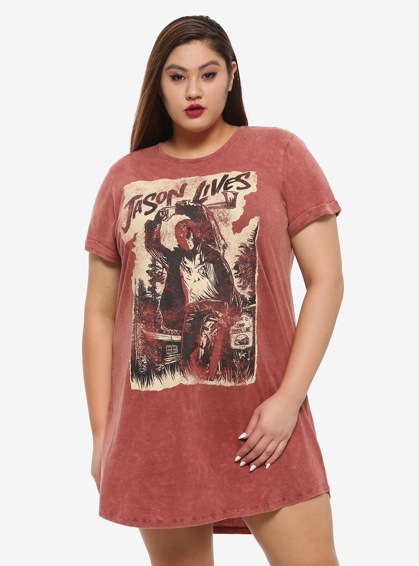 Friday The 13th Jason Lives Mineral Wash T-Shirt Dress Plus Size, MULTI, hi-res