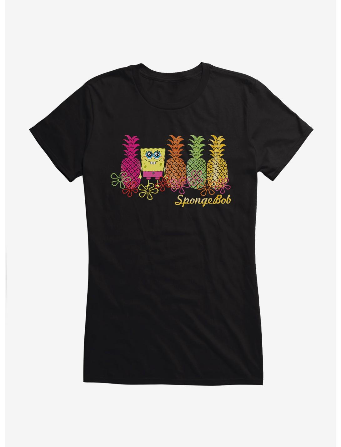 SpongeBob SquarePants Pineapple Lineup Girls Black T-Shirt, BLACK, hi-res