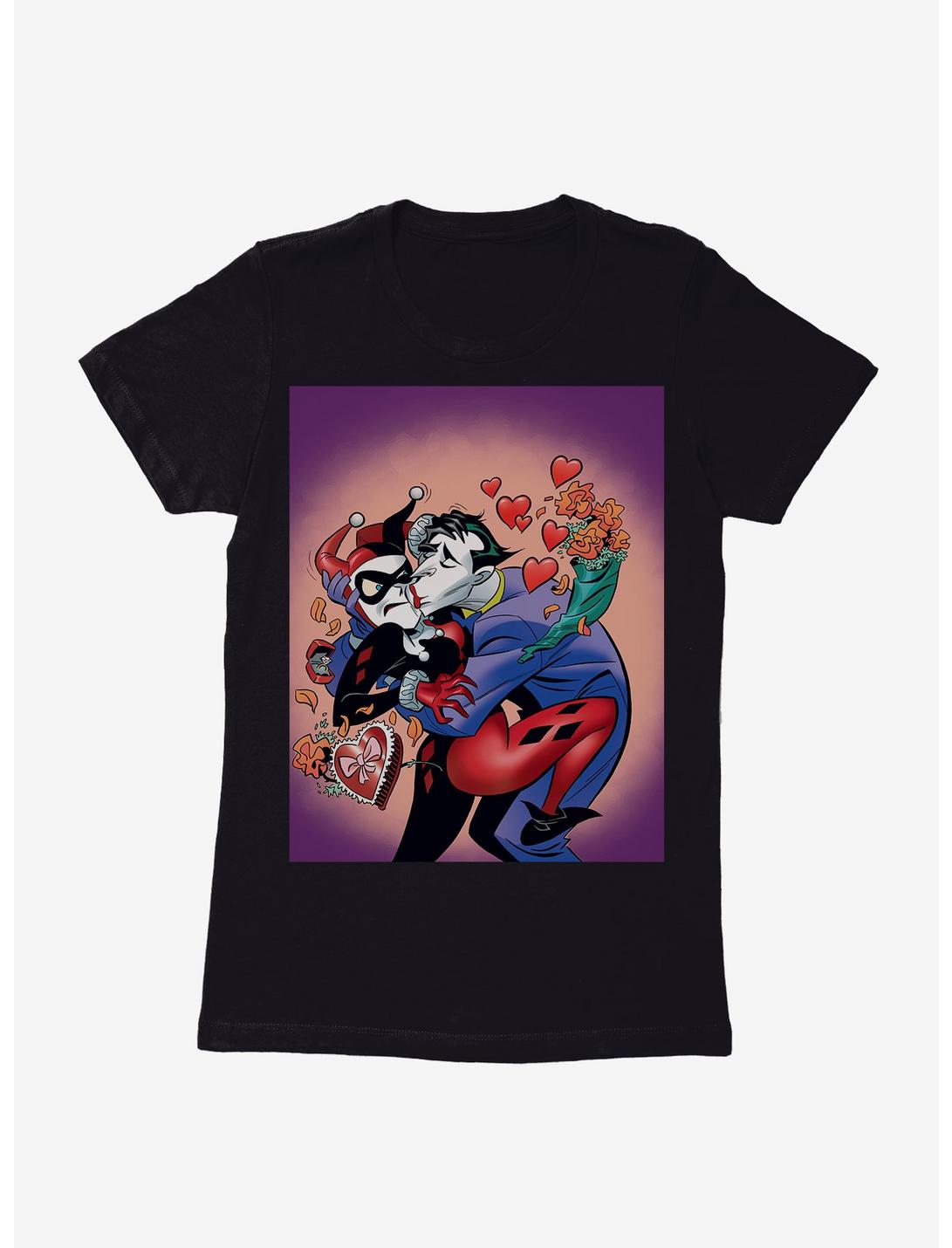 DC Comics Batman Harley Quinn The Joker Valentine Womens Black T-Shirt, BLACK, hi-res