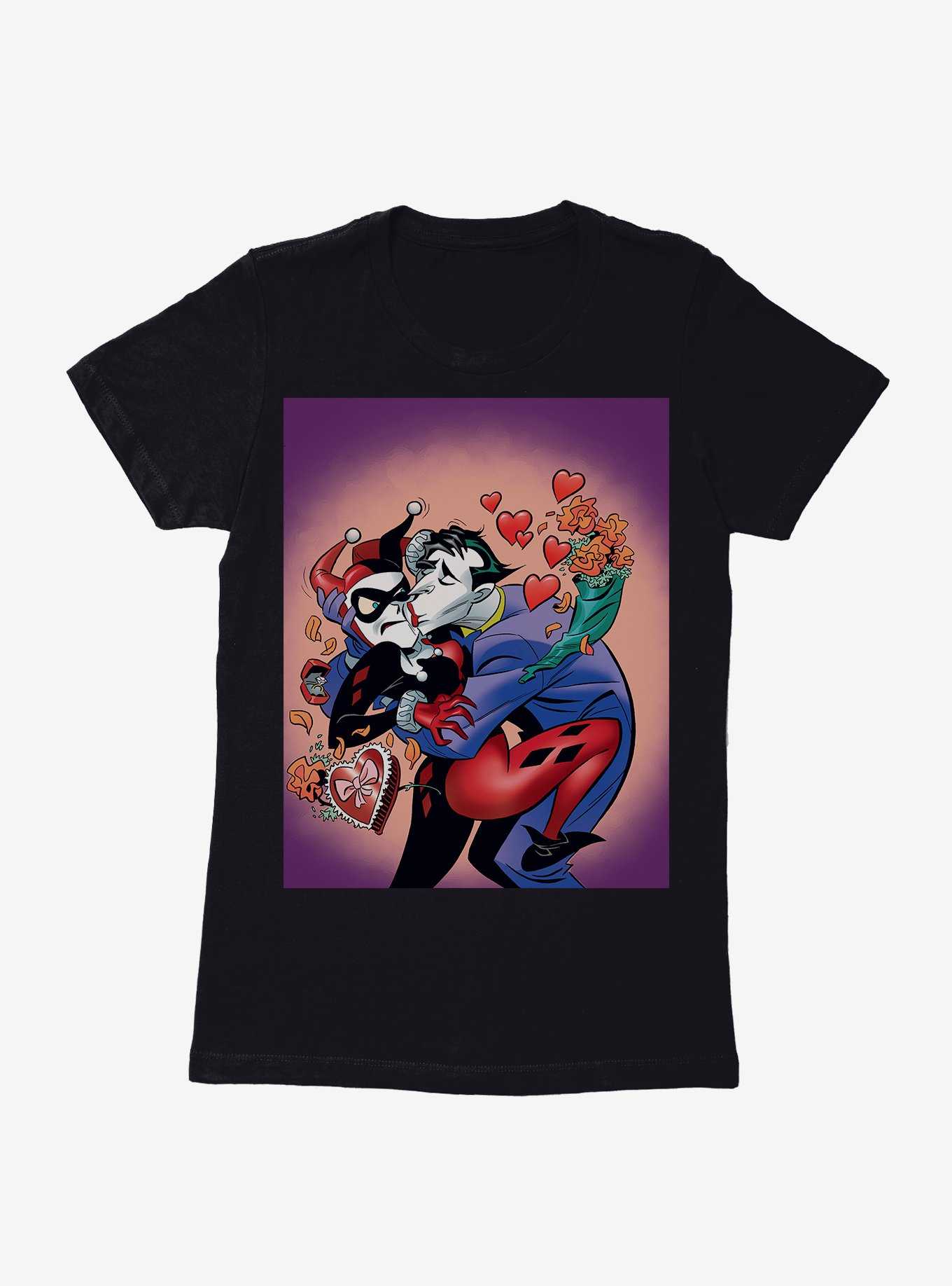 DC Comics Batman Harley Quinn The Joker Valentine Womens Black T-Shirt, , hi-res