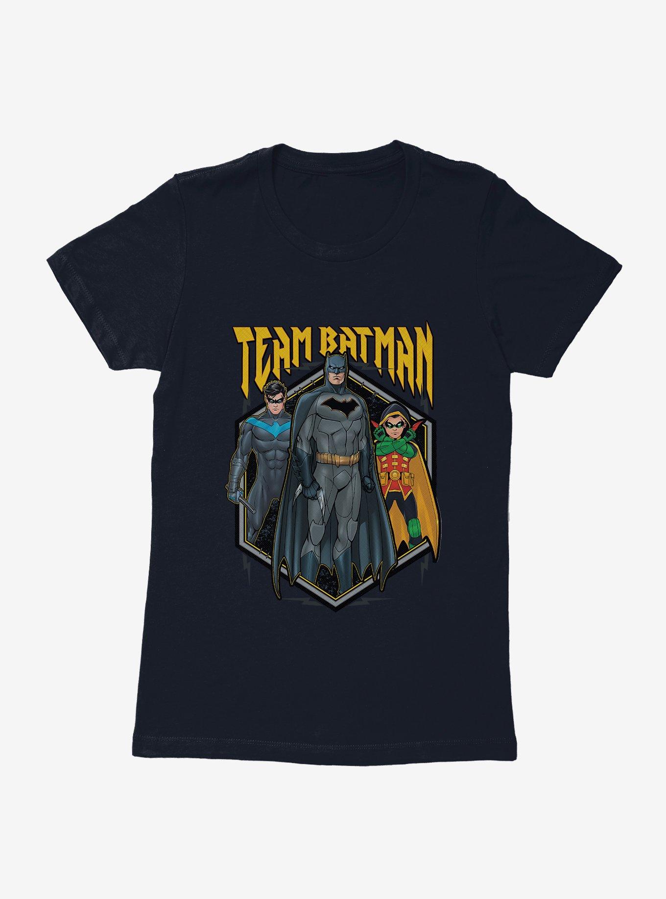 vertel het me vier keer waarde DC Comics Batman Team Batman Nightwing Robin Womens Metal Grey T-Shirt |  BoxLunch
