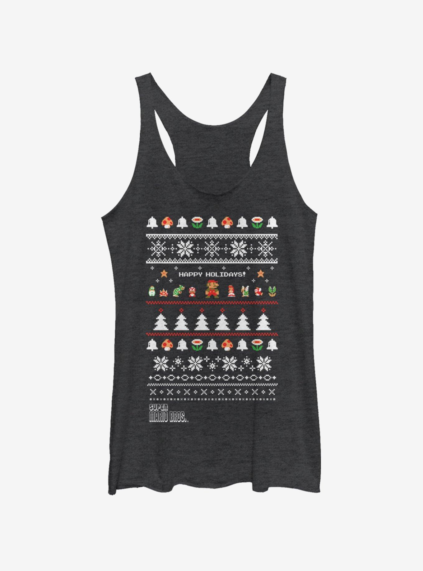 Nintendo Character Holiday Art Womens Tank Top, BLK HTR, hi-res