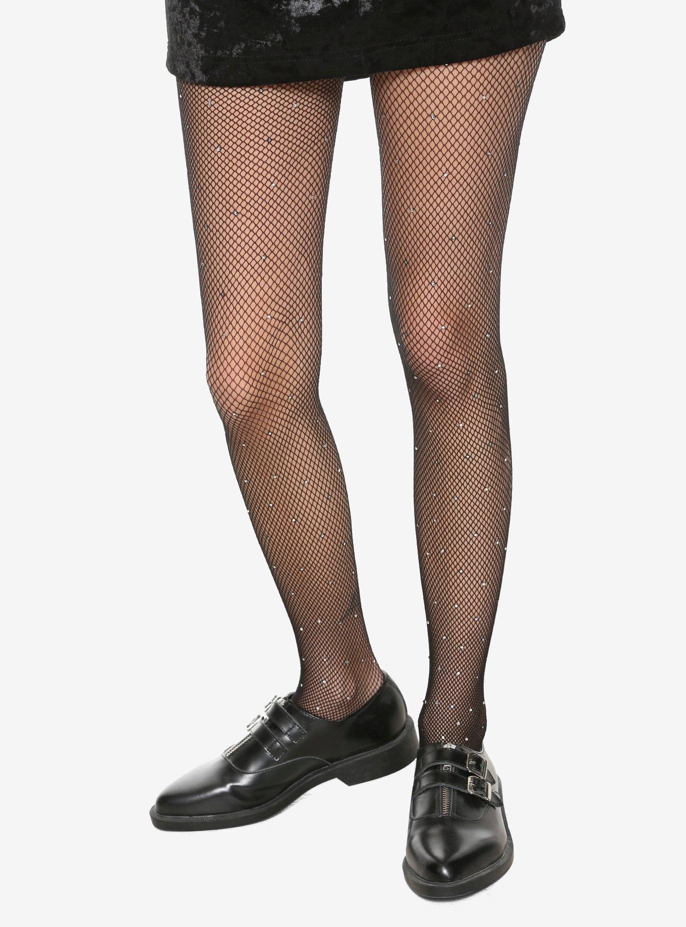 HOT TOPIC BLACK BIG 1 DIAMOND NET FISHNET FOOTED TIGHTS PUNK GOTHIC ROCKER