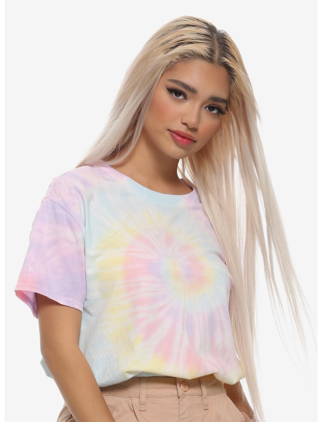 Pastel Tie-Dye Girls Elasticated Crop T-Shirt, RAINBOW, hi-res