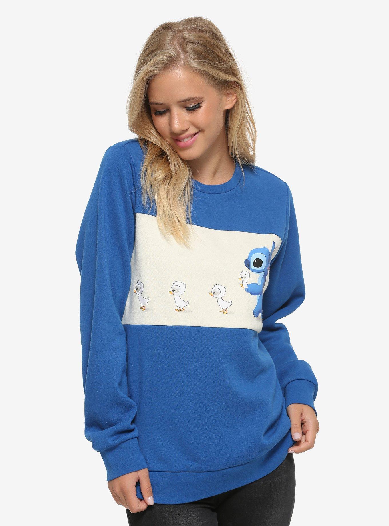 Disney Lilo & Stitch Ducklings Panel Women's Crewneck - BoxLunch Exclusive, BLUE, hi-res