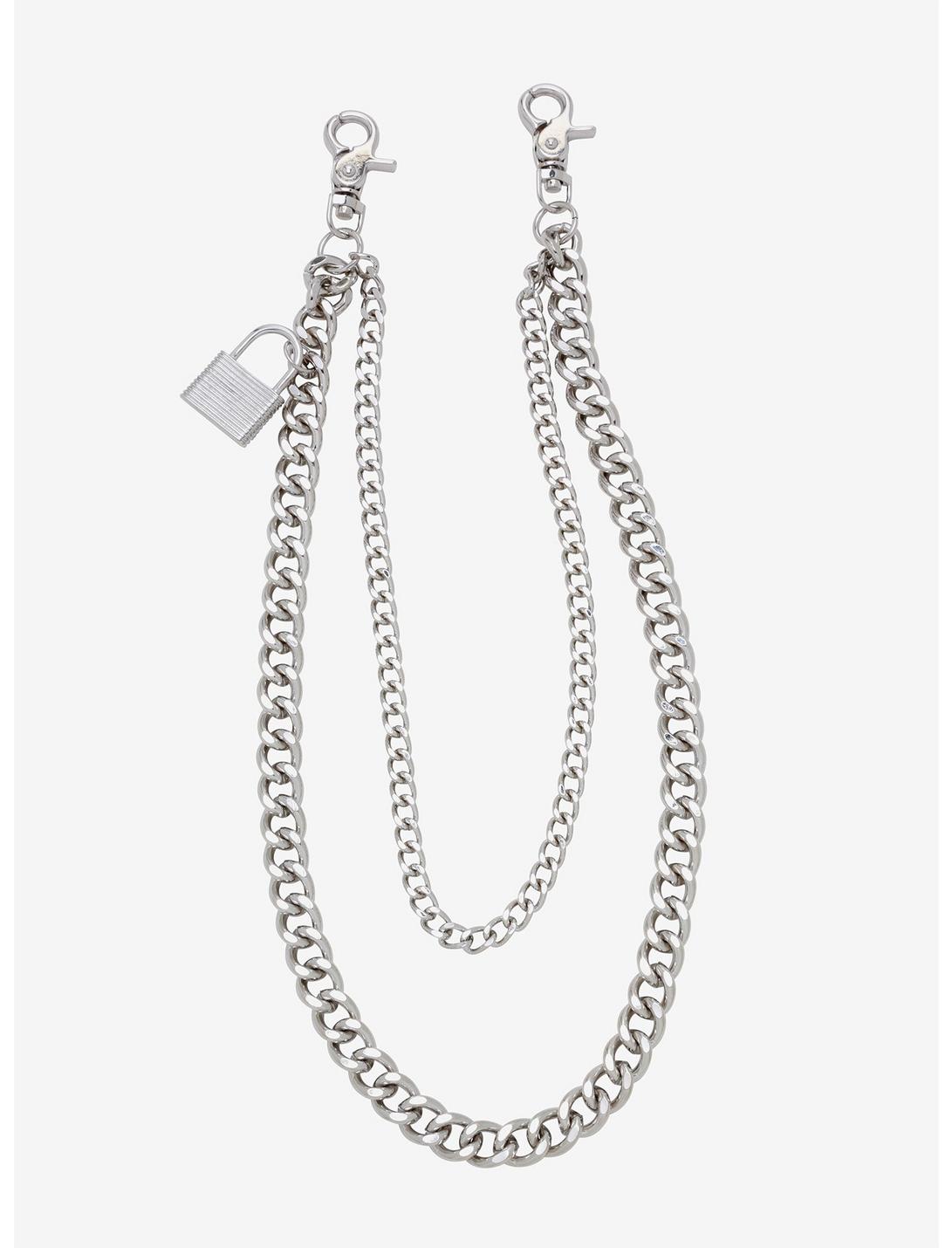 Silver 18 Inch & 24 Inch Pad Lock Double Wallet Chain