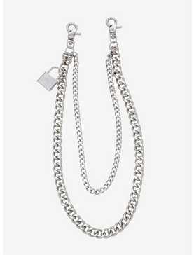 Silver 18 Inch & 24 Inch Pad Lock Double Wallet Chain, , hi-res