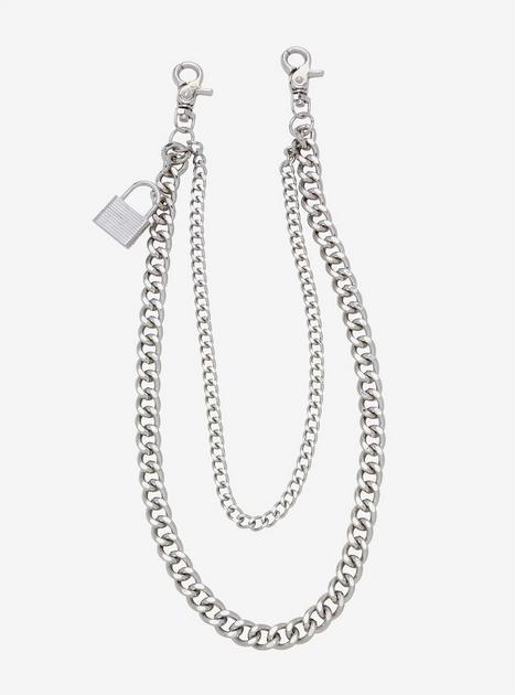 CALEE　Padlock silver wallet chain Sterling Silver Padlock Diamond Wallet Chain