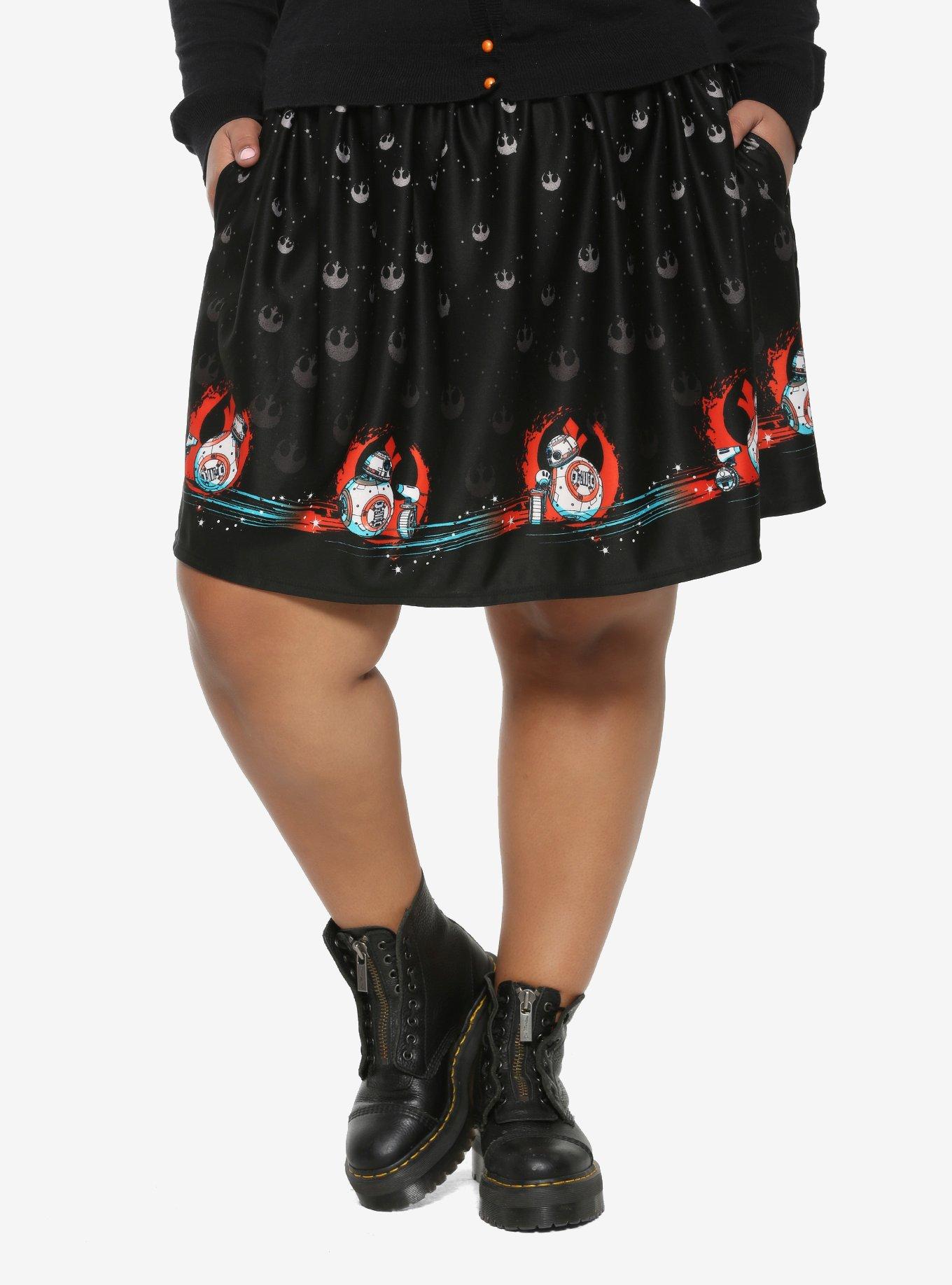 Her Universe Star Wars: The Rise Of Skywalker Rebel Droids Skater Skirt Plus Size, BLACK, hi-res