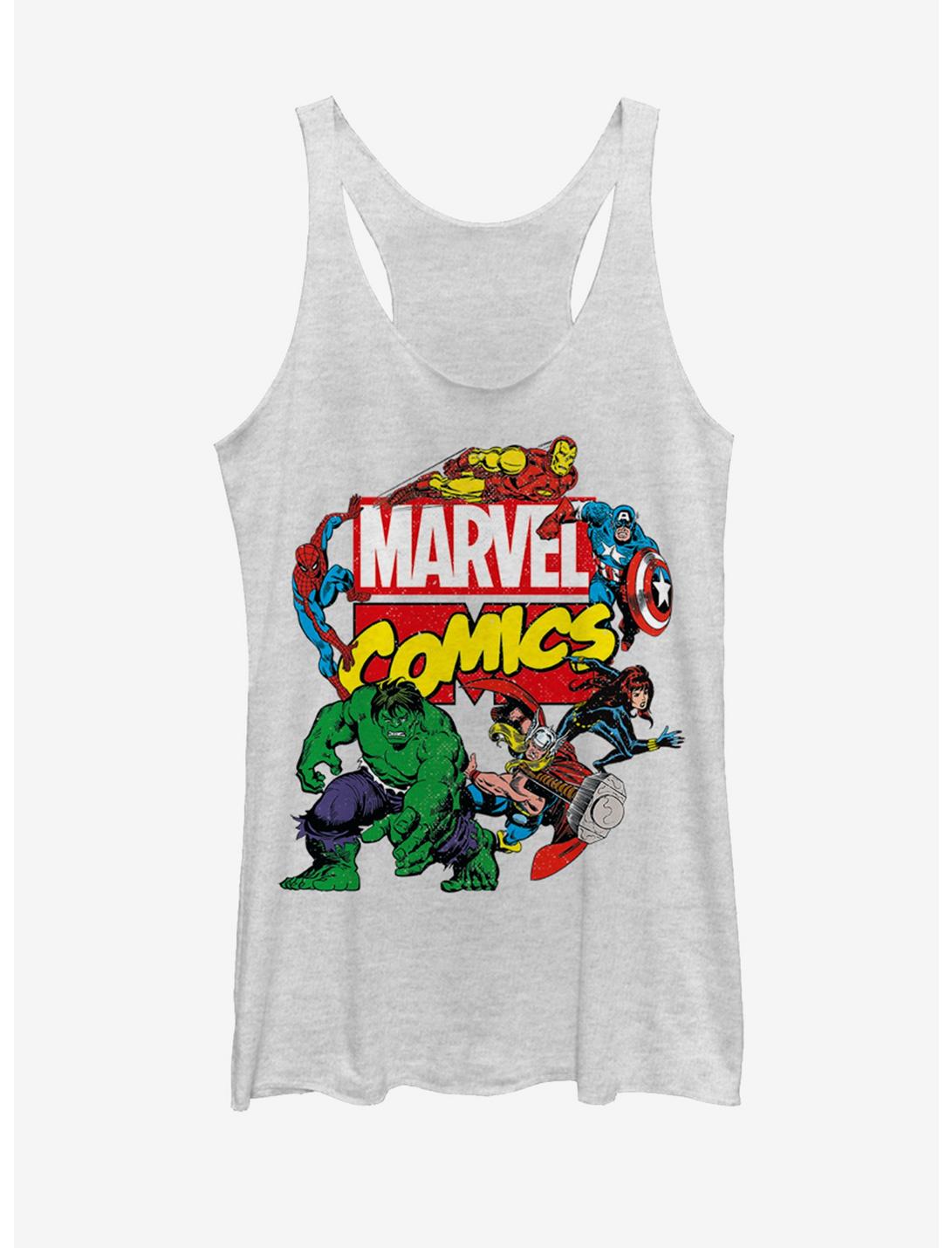 Marvel Avengers Classic Logo Characters Womens Tank Top, WHITE HTR, hi-res