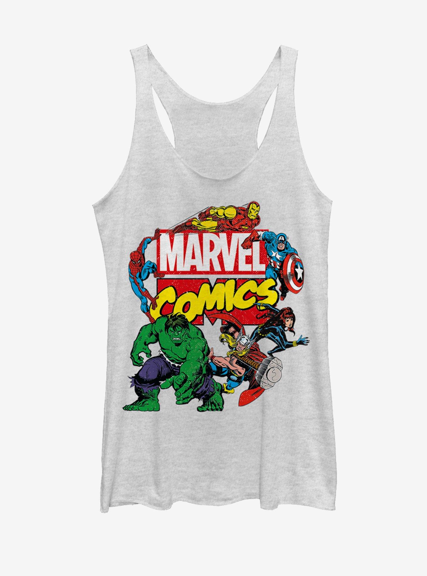 Marvel Avengers Classic Logo Characters Womens Tank Top, WHITE HTR, hi-res