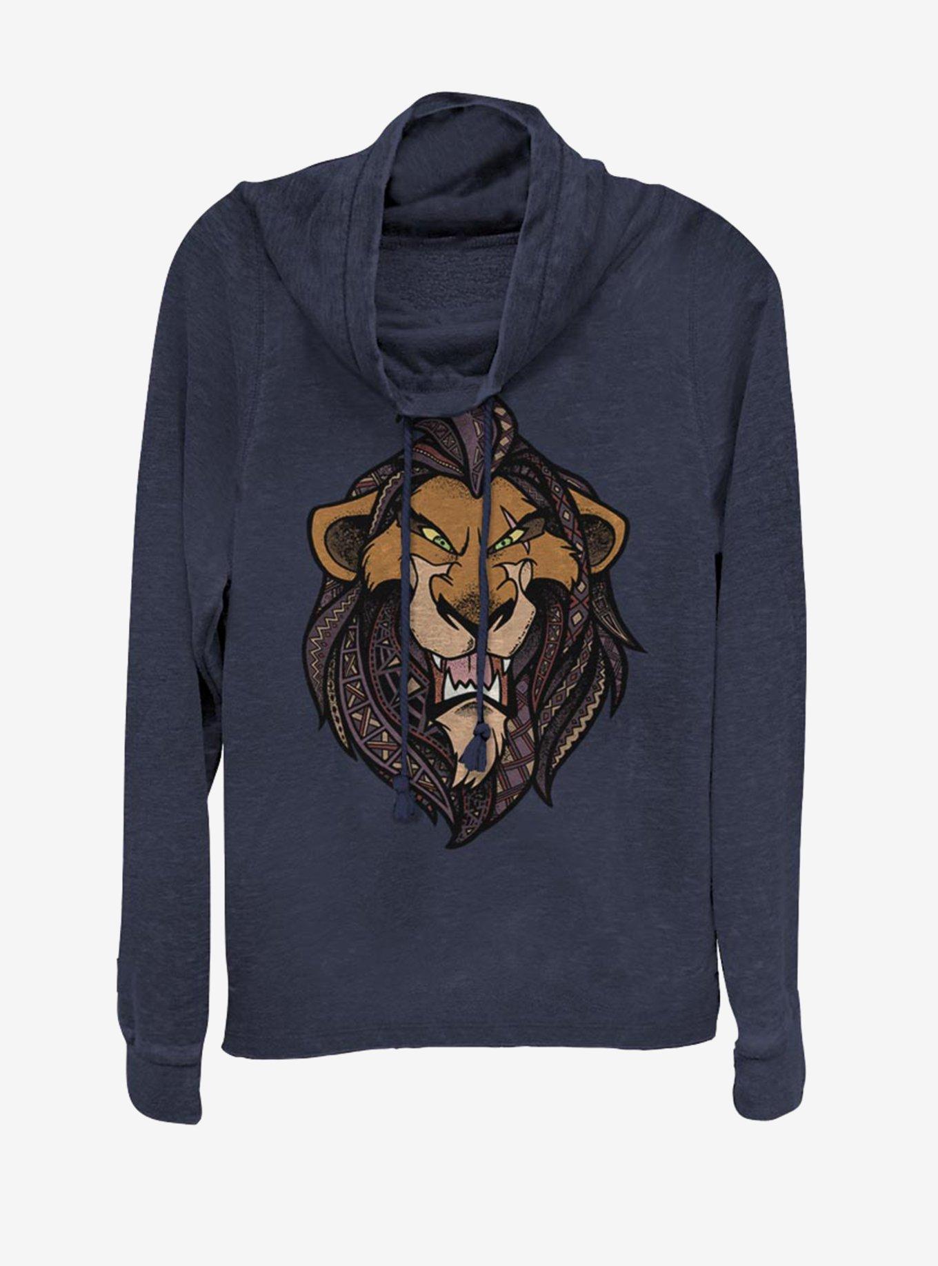 Disney The Lion King Patterned Scar Cowlneck Long-Sleeve Womens Top , NAVY, hi-res