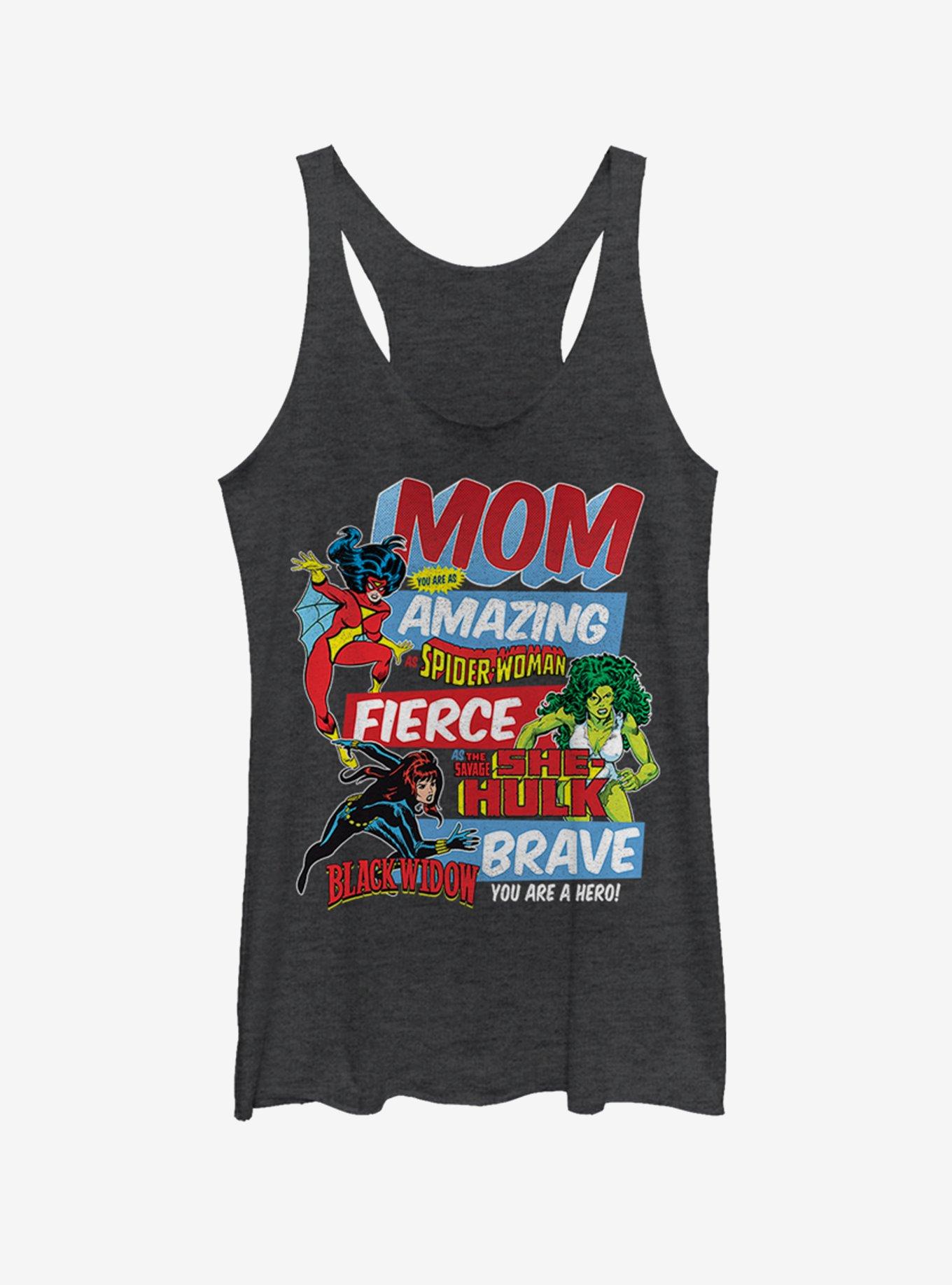 Marvel Women Strong Mom Retro Womens Tank Top, BLK HTR, hi-res