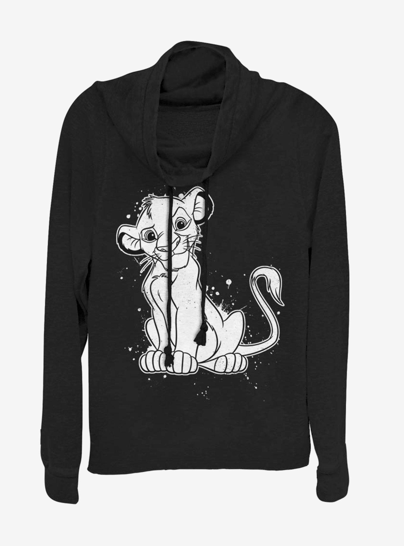 Disney The Lion King Simba Splatter Cowlneck Long-Sleeve Womens Top , BLACK, hi-res