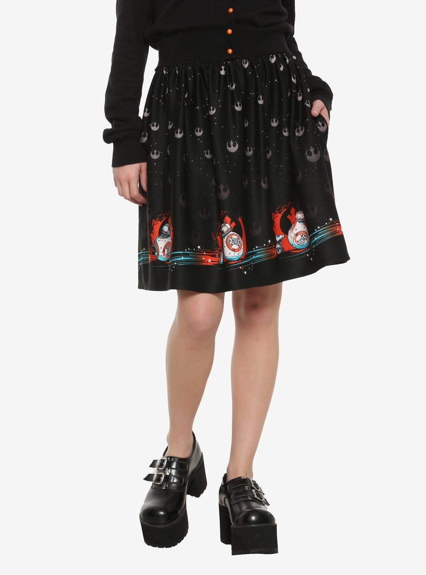 Her Universe Star Wars: The Rise Of Skywalker Rebel Droids Skater Skirt, BLACK, hi-res