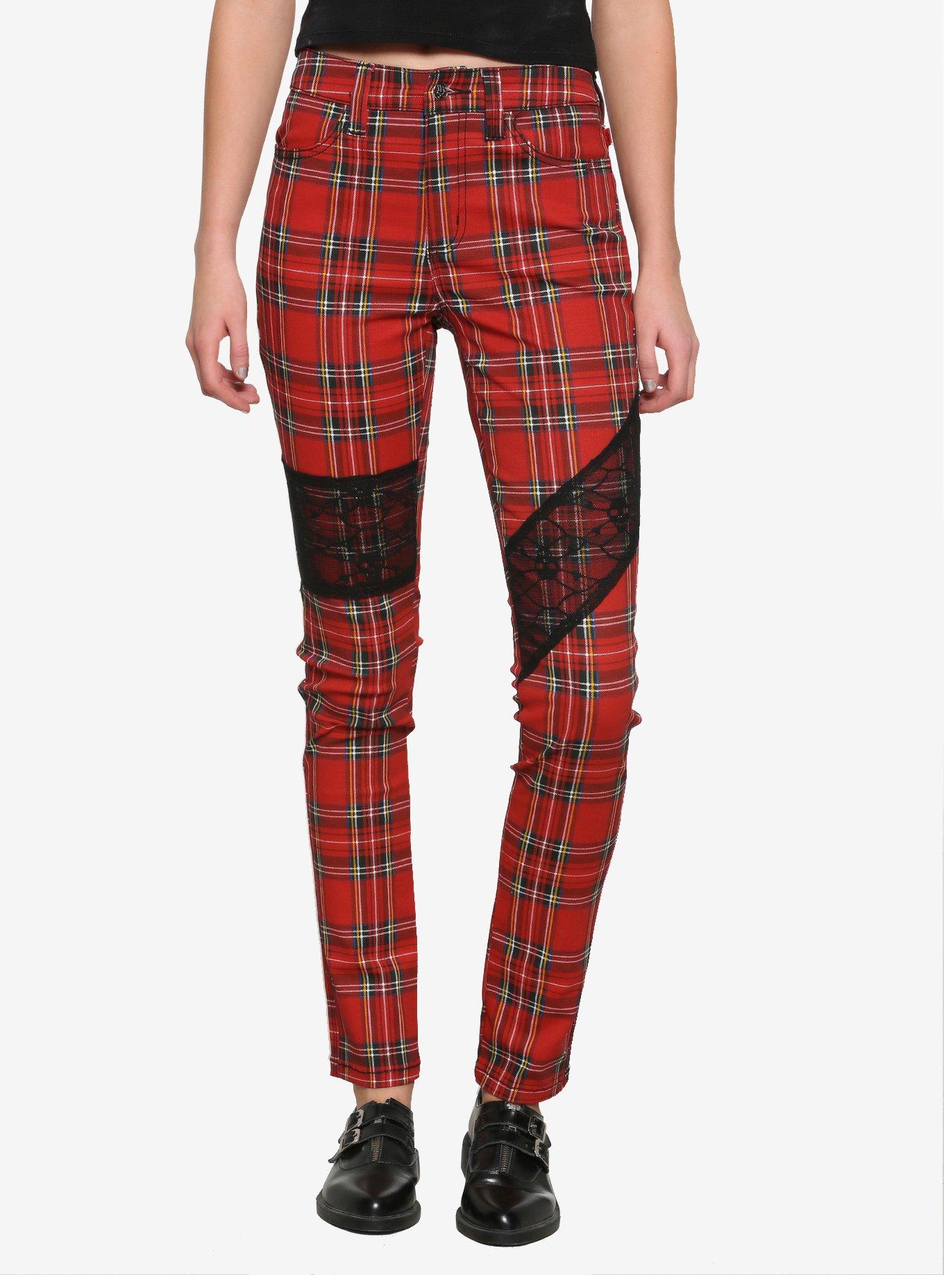 Royal Bones By Tripp Red Plaid & Lace Pants, PLAID - RED, hi-res