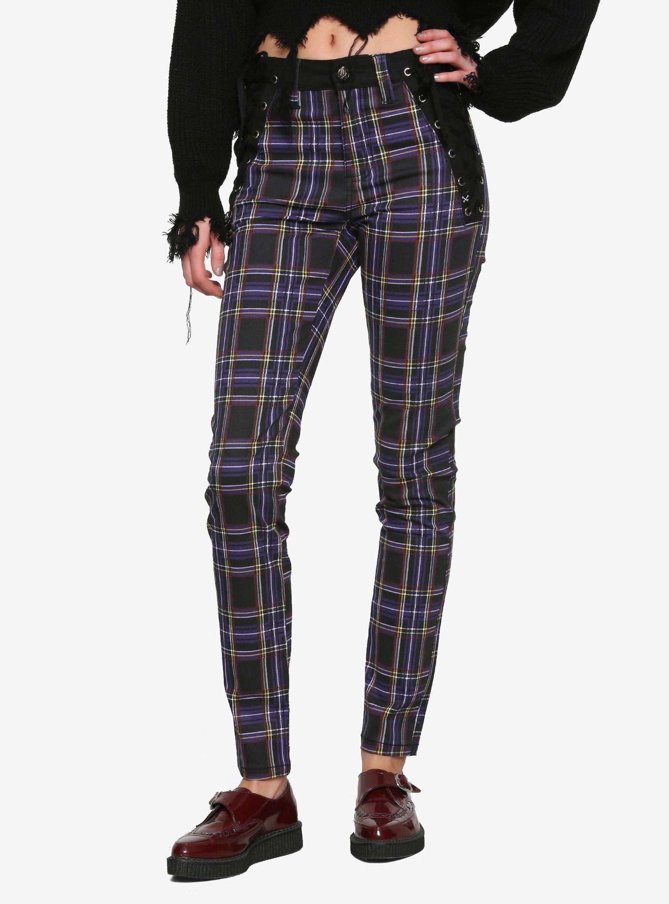 Royal Bones By Tripp Purple Plaid Strap Pants