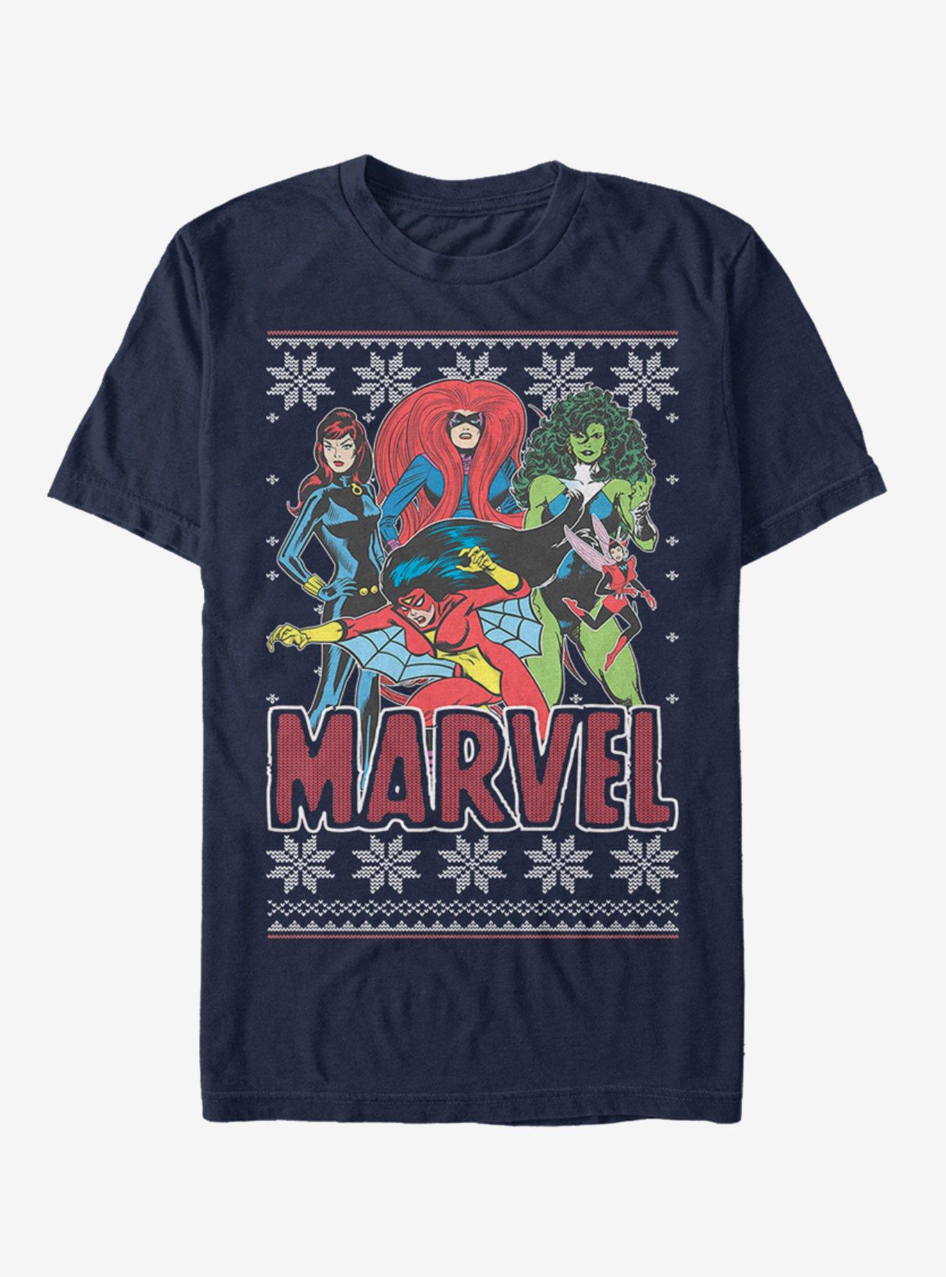 Marvel Christmas Sweater Heroines T-Shirt, NAVY, hi-res
