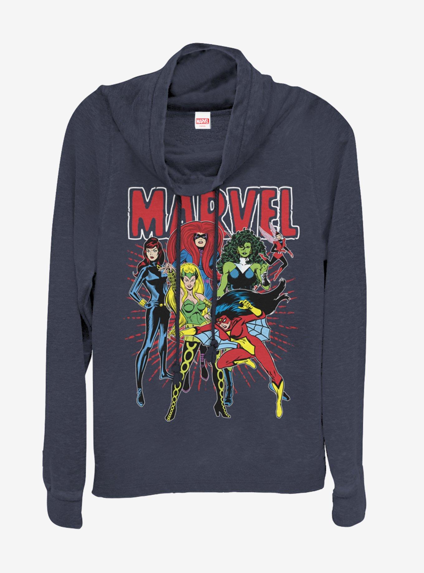 Marvel Super Women Cowlneck Long-Sleeve Womens Top, NAVY, hi-res