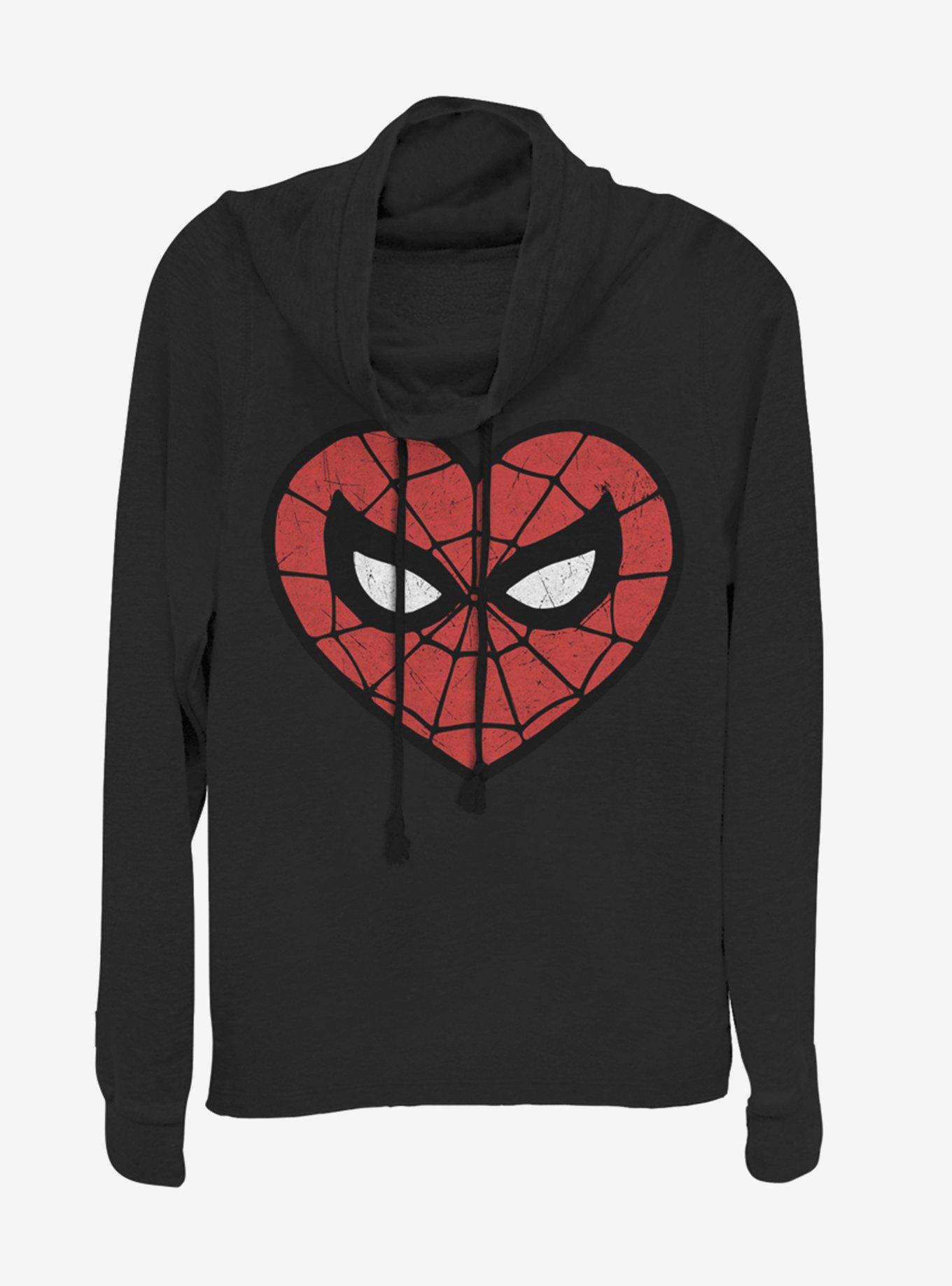 Marvel Spider-Man Spidey Heartbreaker Cowlneck Long-Sleeve Womens Top , BLACK, hi-res
