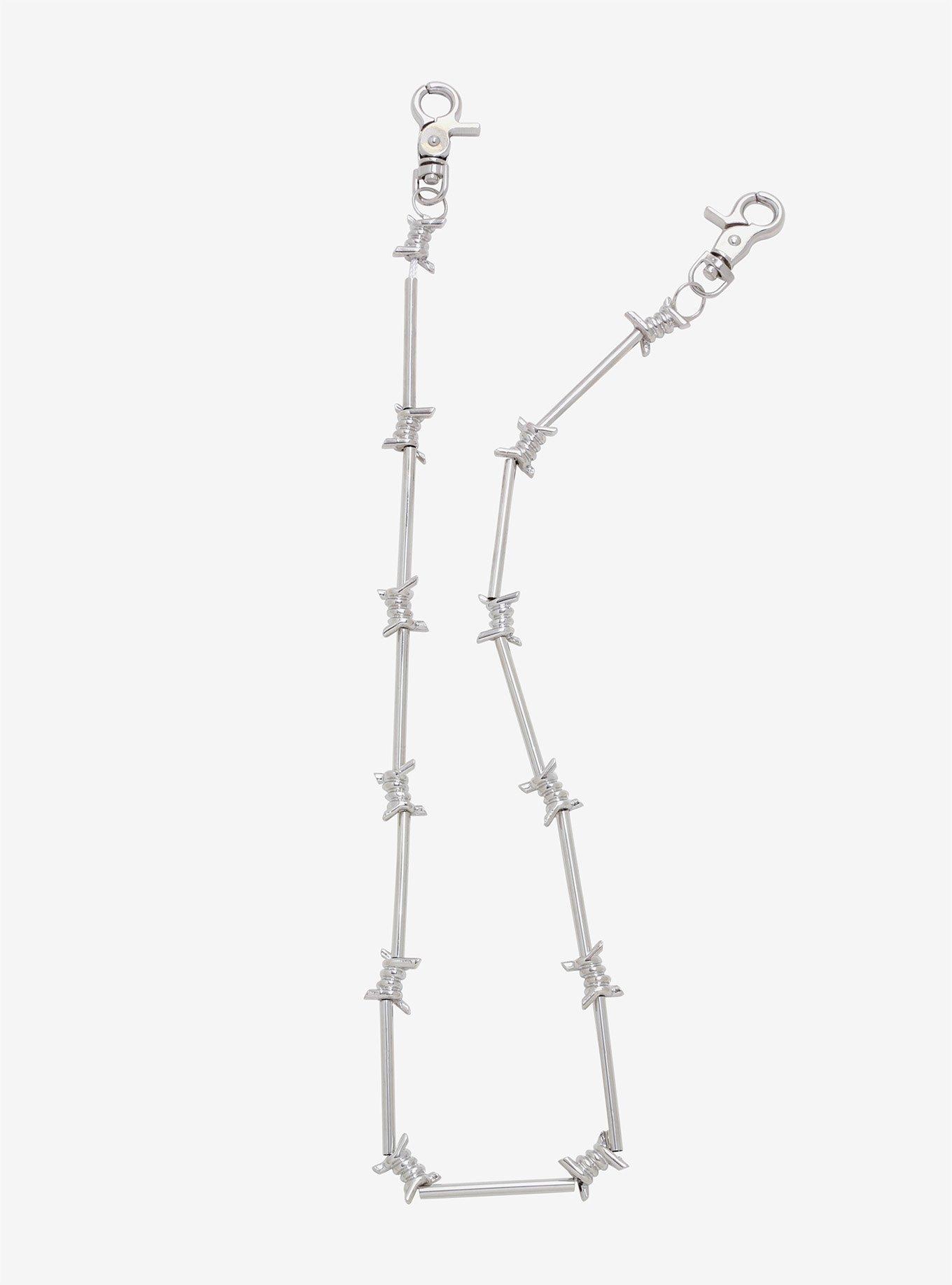 Silver 24 Inch Barbed Wire Wallet Chain, , hi-res