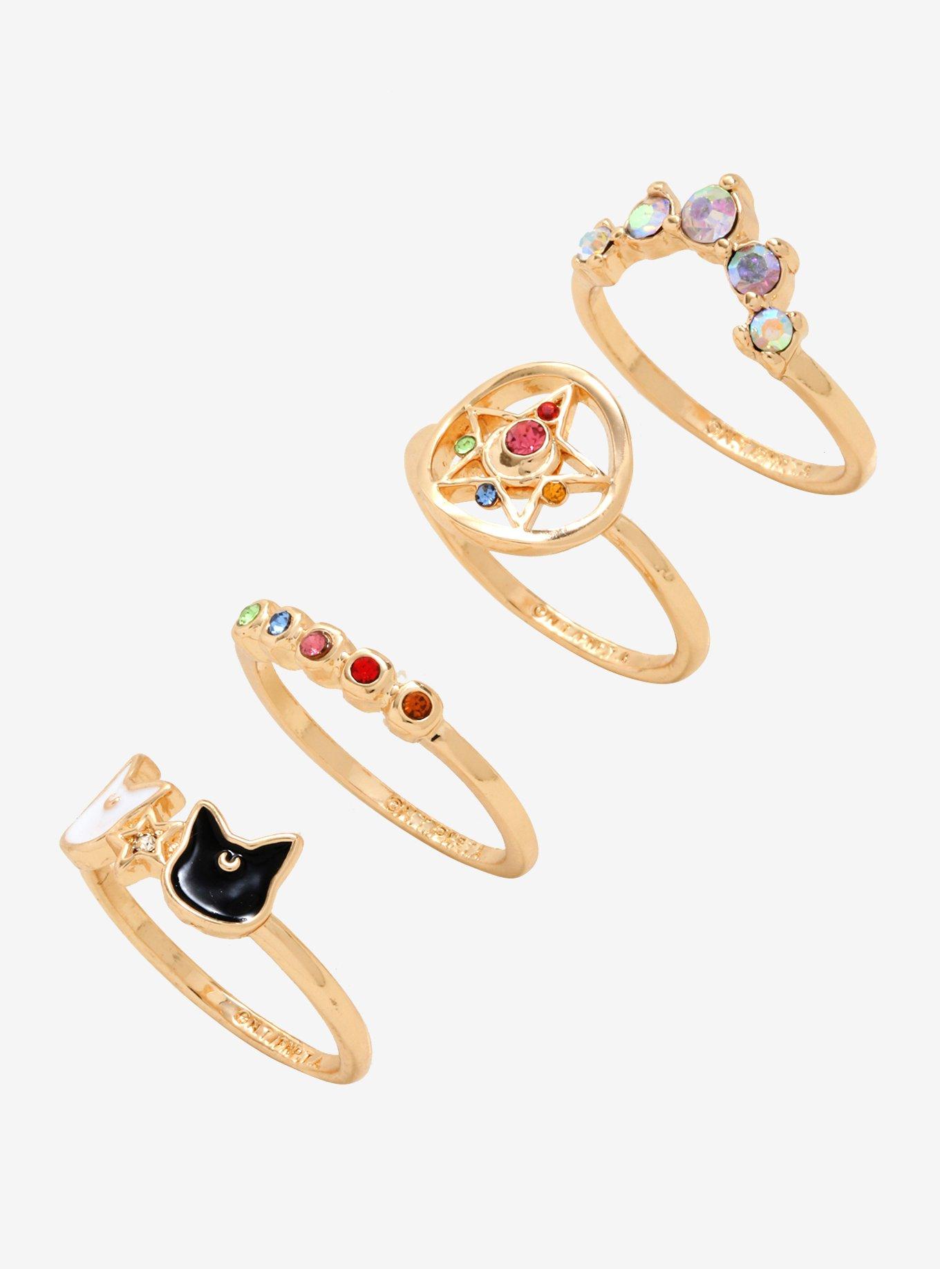 Sailor Moon Stackable Ring Set - BoxLunch Exclusive, MULTI, hi-res