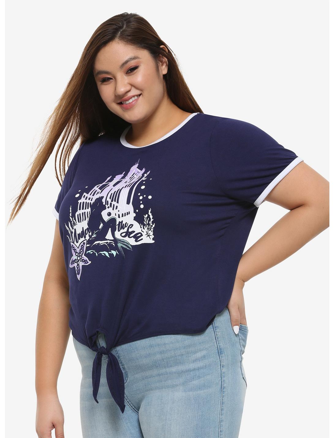 Disney The Little Mermaid Atlantica Girls Tie-Front Ringer T-Shirt Plus Size, MULTI, hi-res