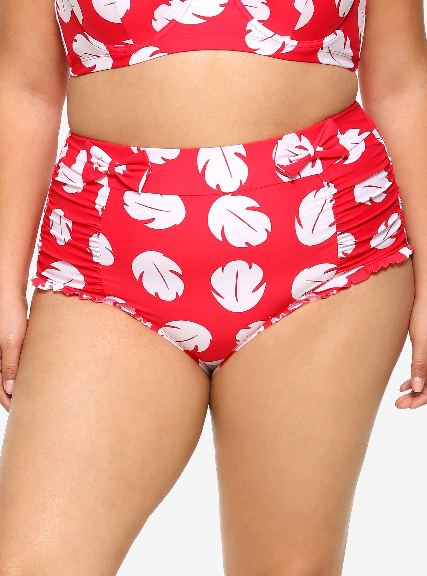 Disney Lilo & Stitch Leaf Print High-Waisted Swim Bottoms Plus Size, MULTI, hi-res