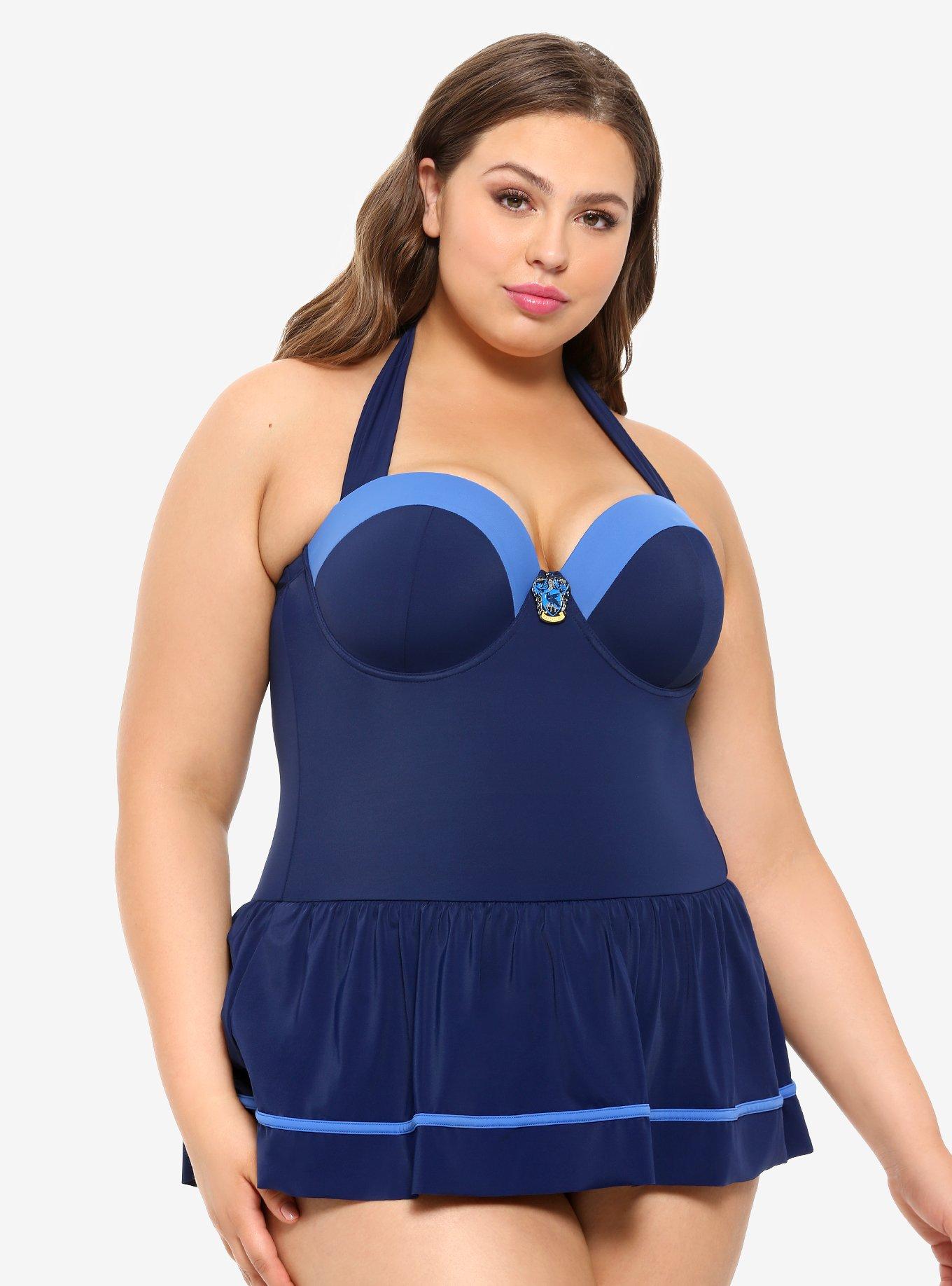 Harry Potter NWT Women's 3X Ravenclaw One Piece Ruffle Halter Top Swimsuit