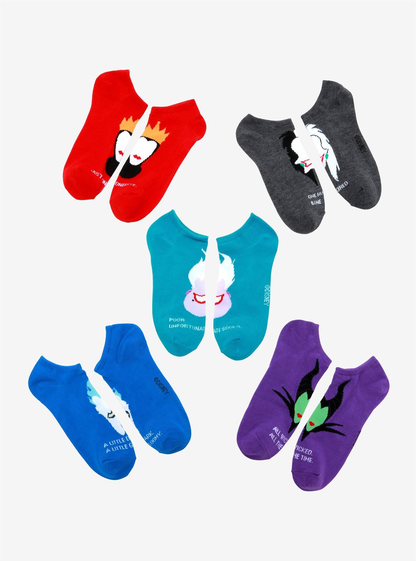 Disney Villains Silhouette No-Show Socks 5 Pair, , hi-res