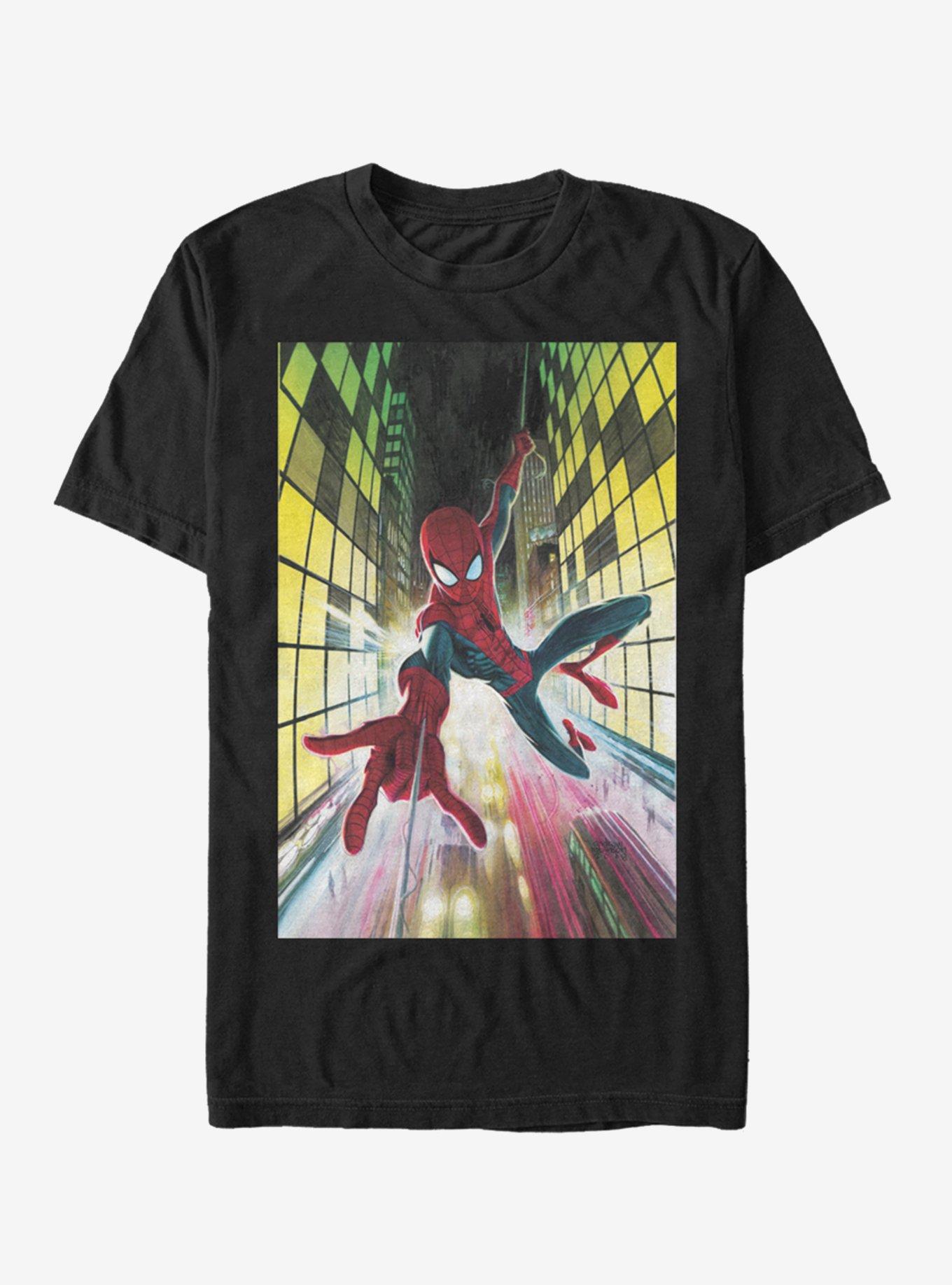 Marvel Spider-Man Swinging Spider-Man Jan.19 T-Shirt, BLACK, hi-res