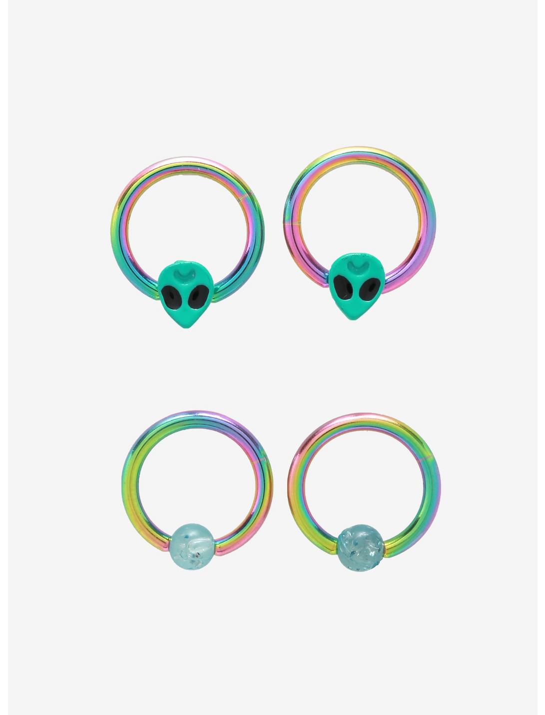 Steel Rainbow Anodized Alien Captive Hoop 4 Pack, MULTI, hi-res