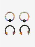 Steel Rainbow & Black Captive Hoop & Curved Barbell 4 Pack, MULTI, hi-res