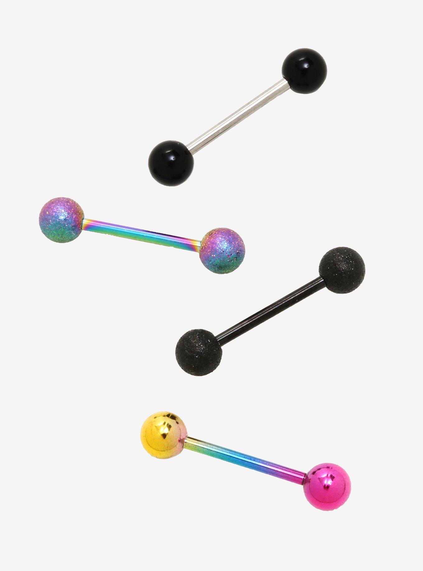 14G Steel Glitter Rainbow Black Barbell 4 Pack, , hi-res