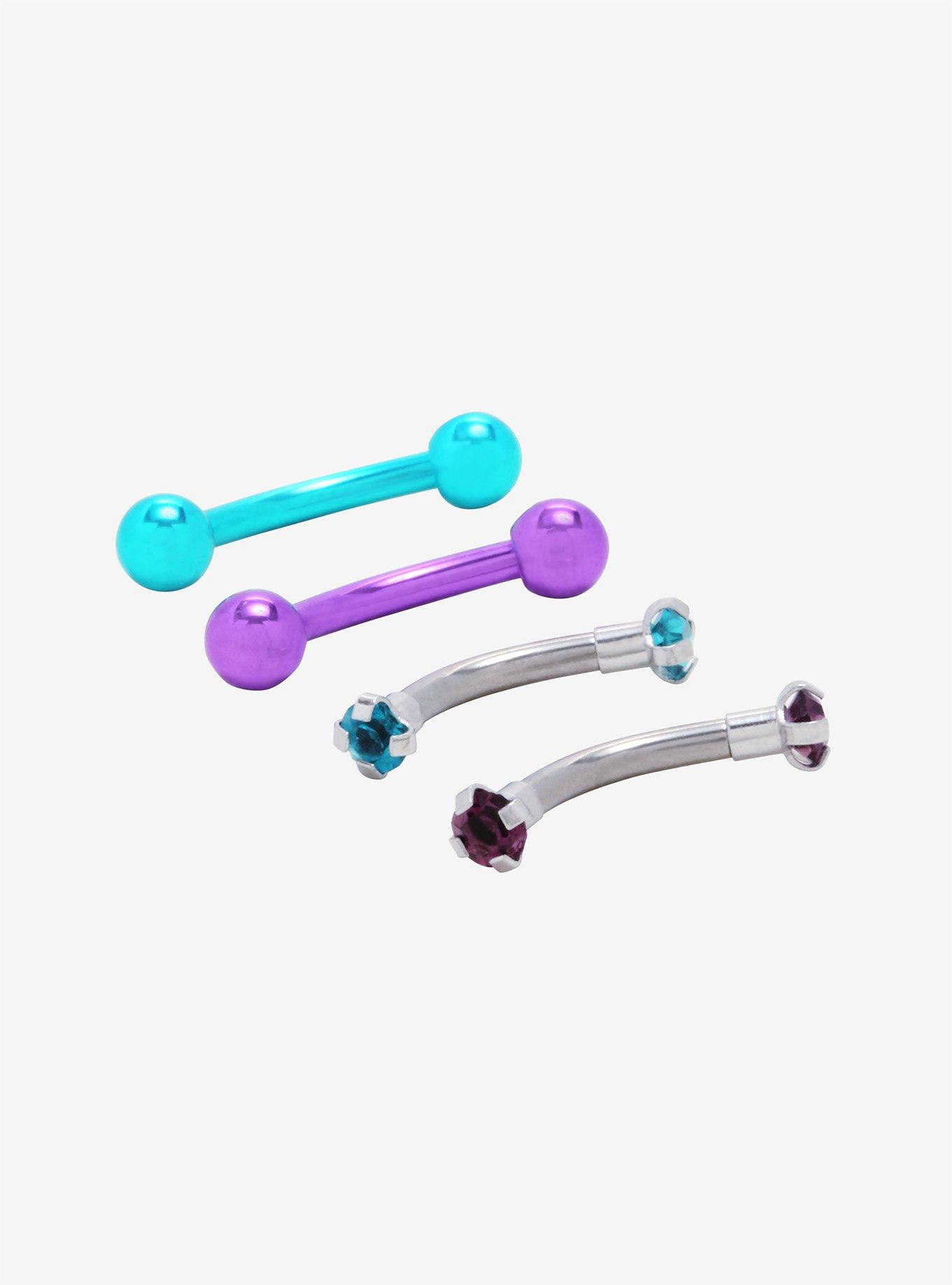 Steel Blue Purple Metallic Eyebrow Barbell 4 Pack, MULTI, hi-res